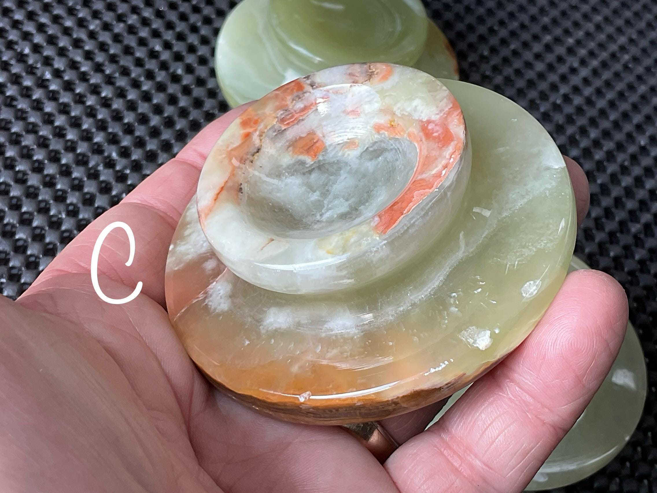 Green Banded Onyx Saucer/Egg/Sphere Stand 3C