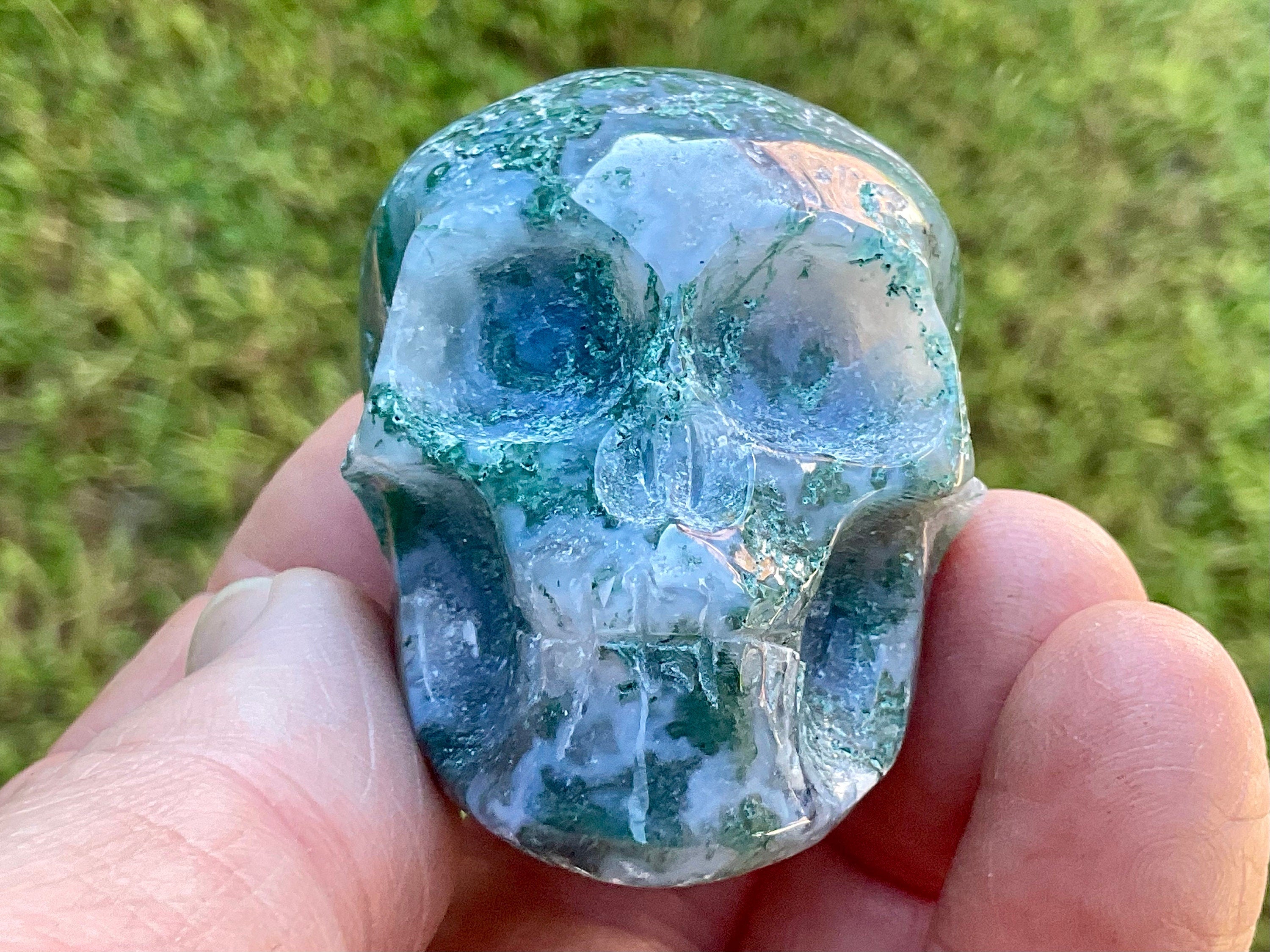 104g Moss Agate Skull 4C