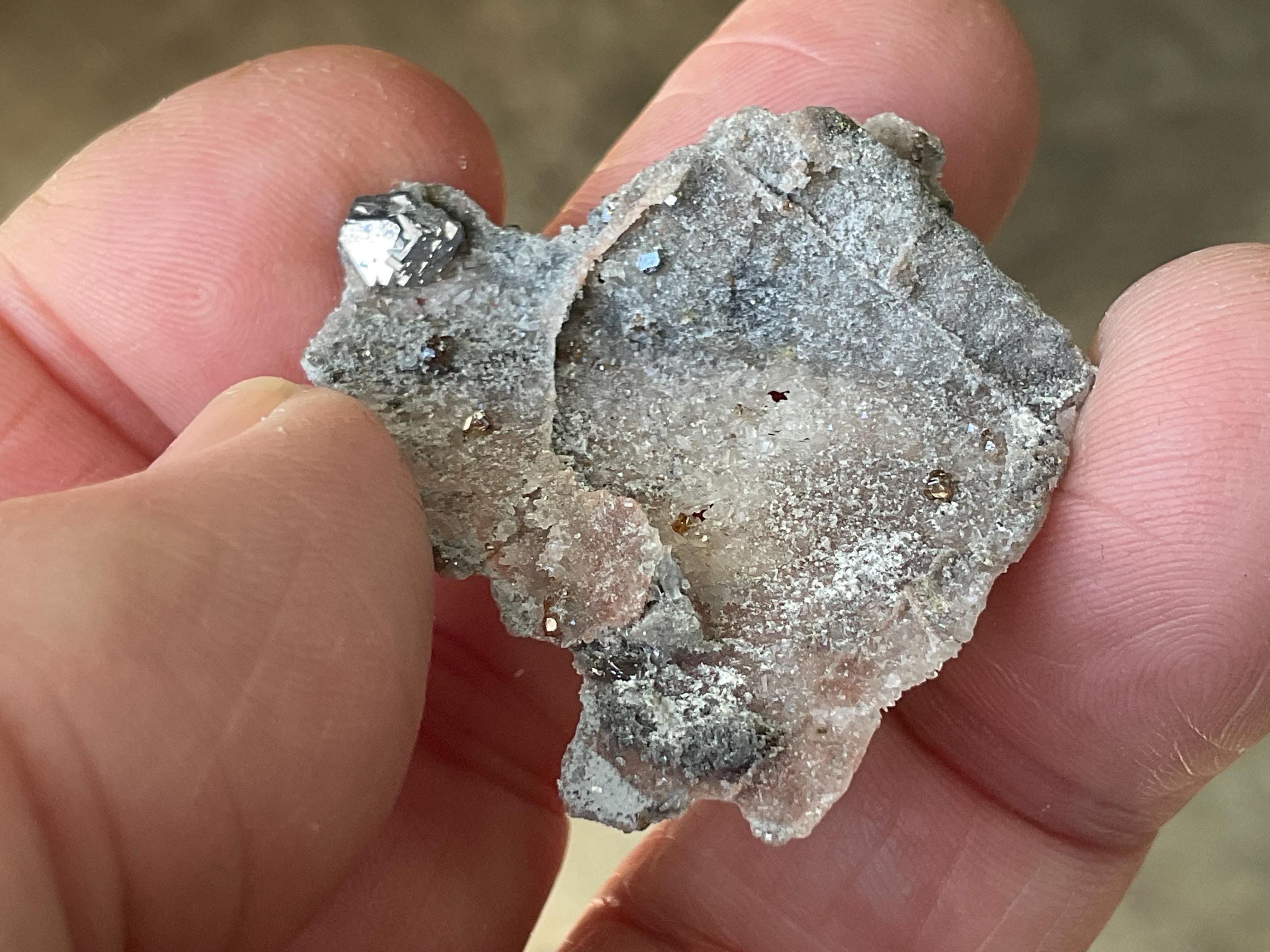 4g Sphalerite, Garnet, Galena Quartz Specimen 1A from Hunan, China