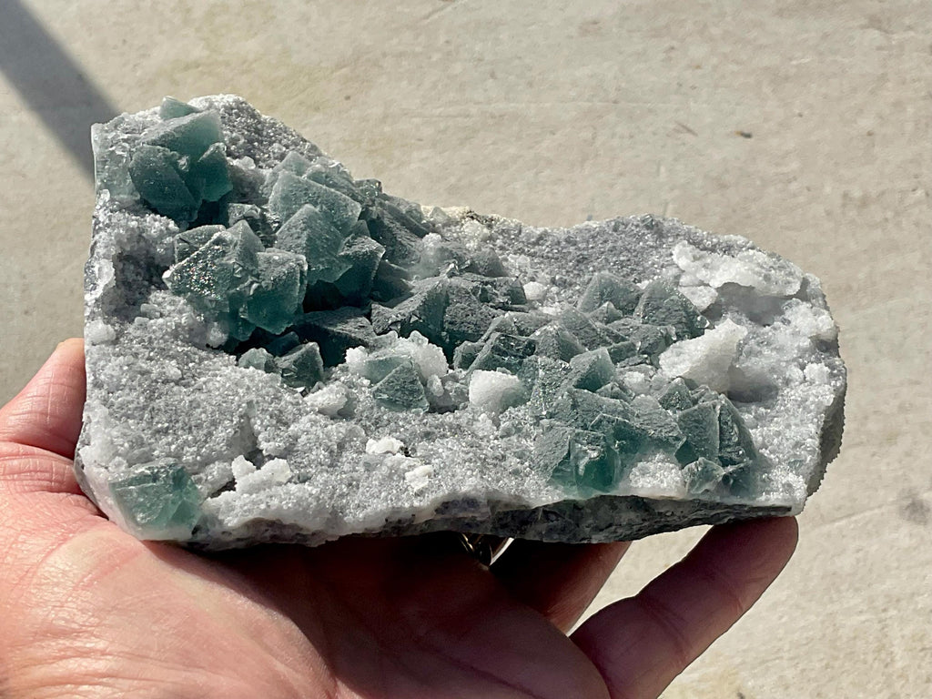 852g Cubic Green Fluorite on Sphalerite/Quartz Matrix Cabinet Specimen