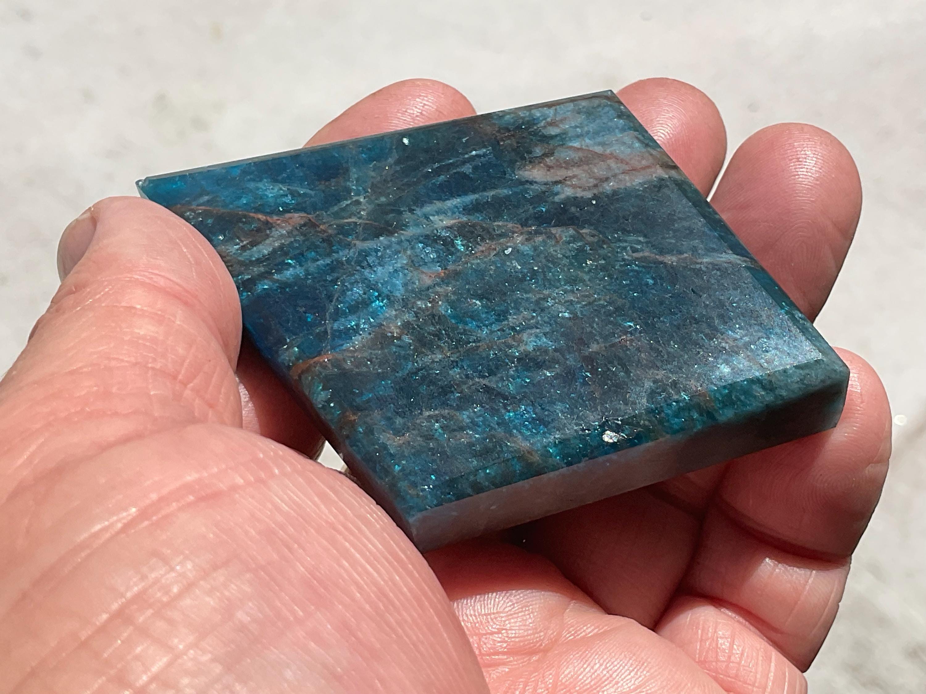 94g Blue Apatite Polished Diamond with stand 4C