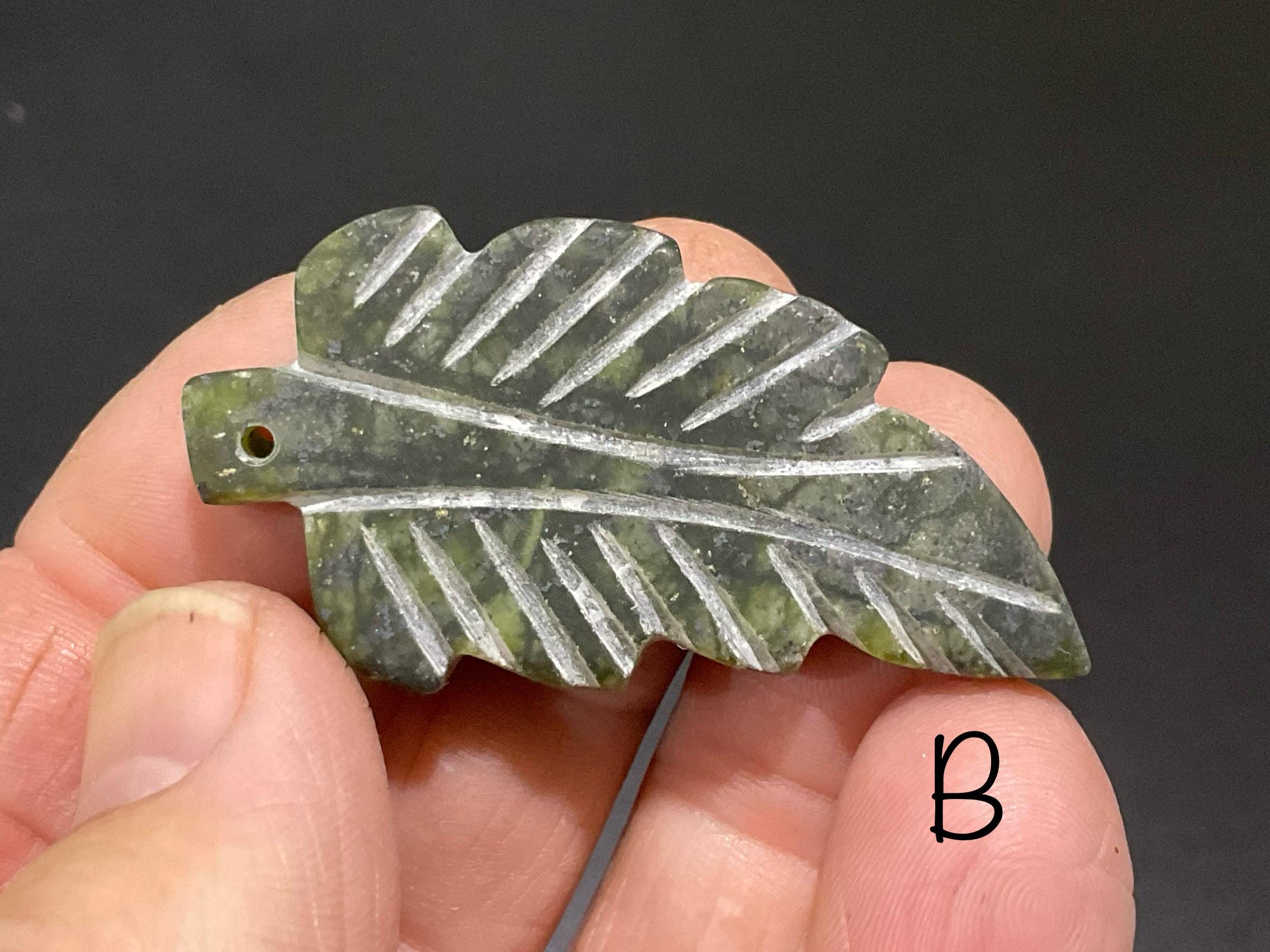 Dark Green Pakistan Asterite Drilled Leaf Pendant Group 4