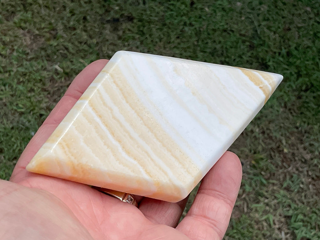 187g Orange Banded Calcite Polished Freeform Diamond 2A