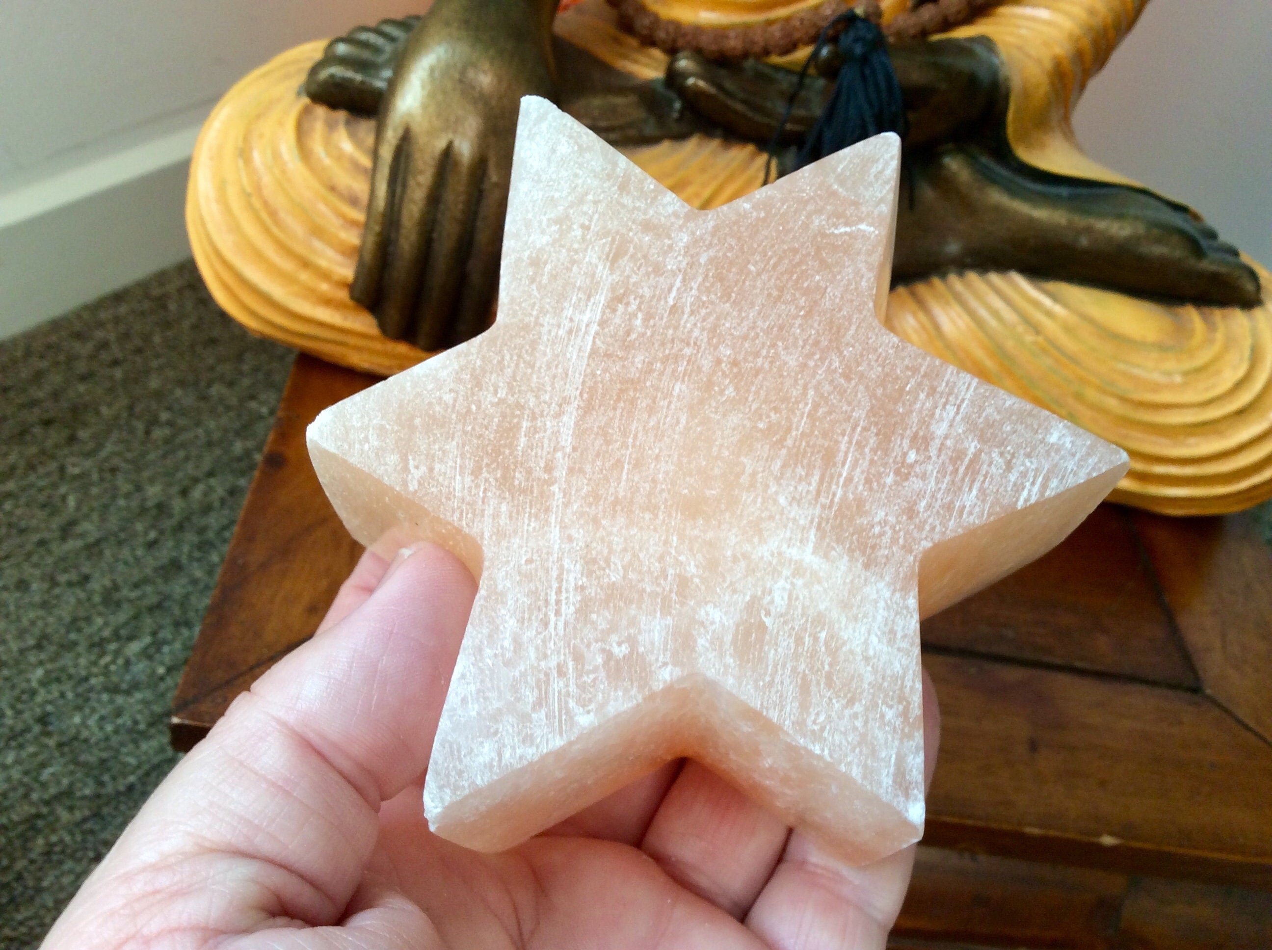 515g Orange/Peach Selenite Star Tea Light Candle Holder A