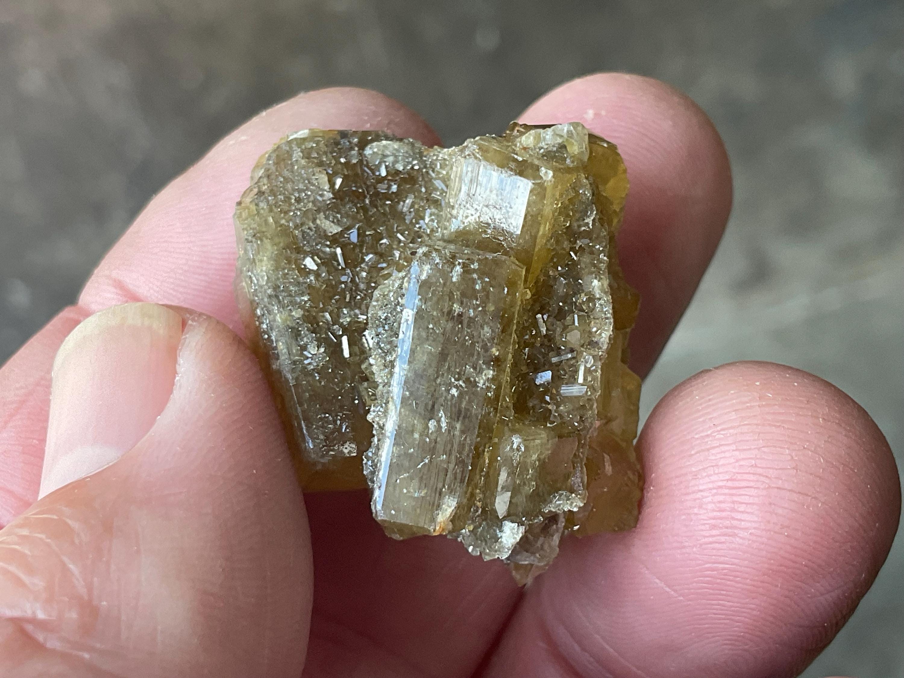 24g Tabular Golden Baryte on Botryoidal Fluorite Specimen 4B from Jiangxi