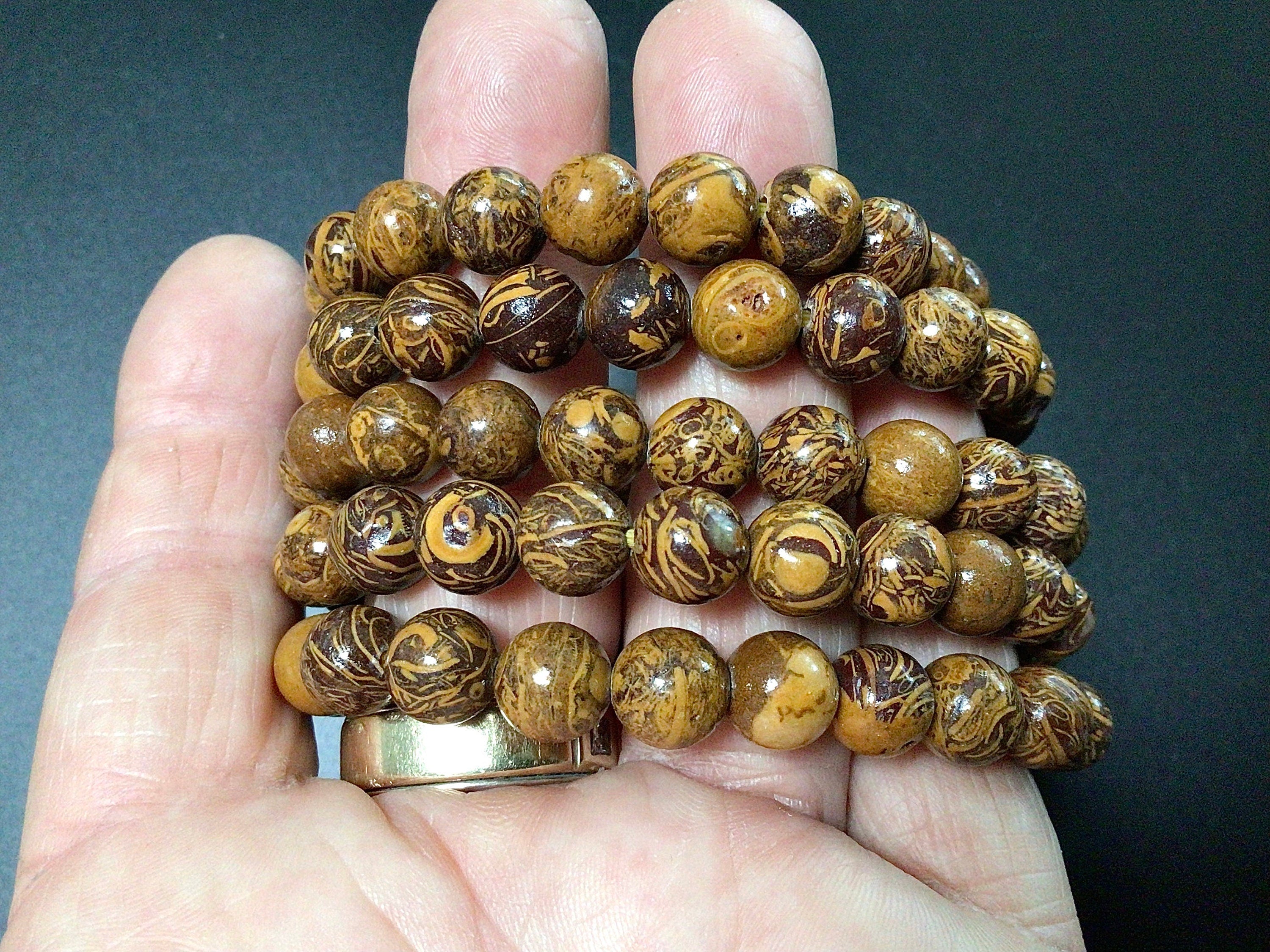Calligraphy Stone 8mm Bead Bracelet
