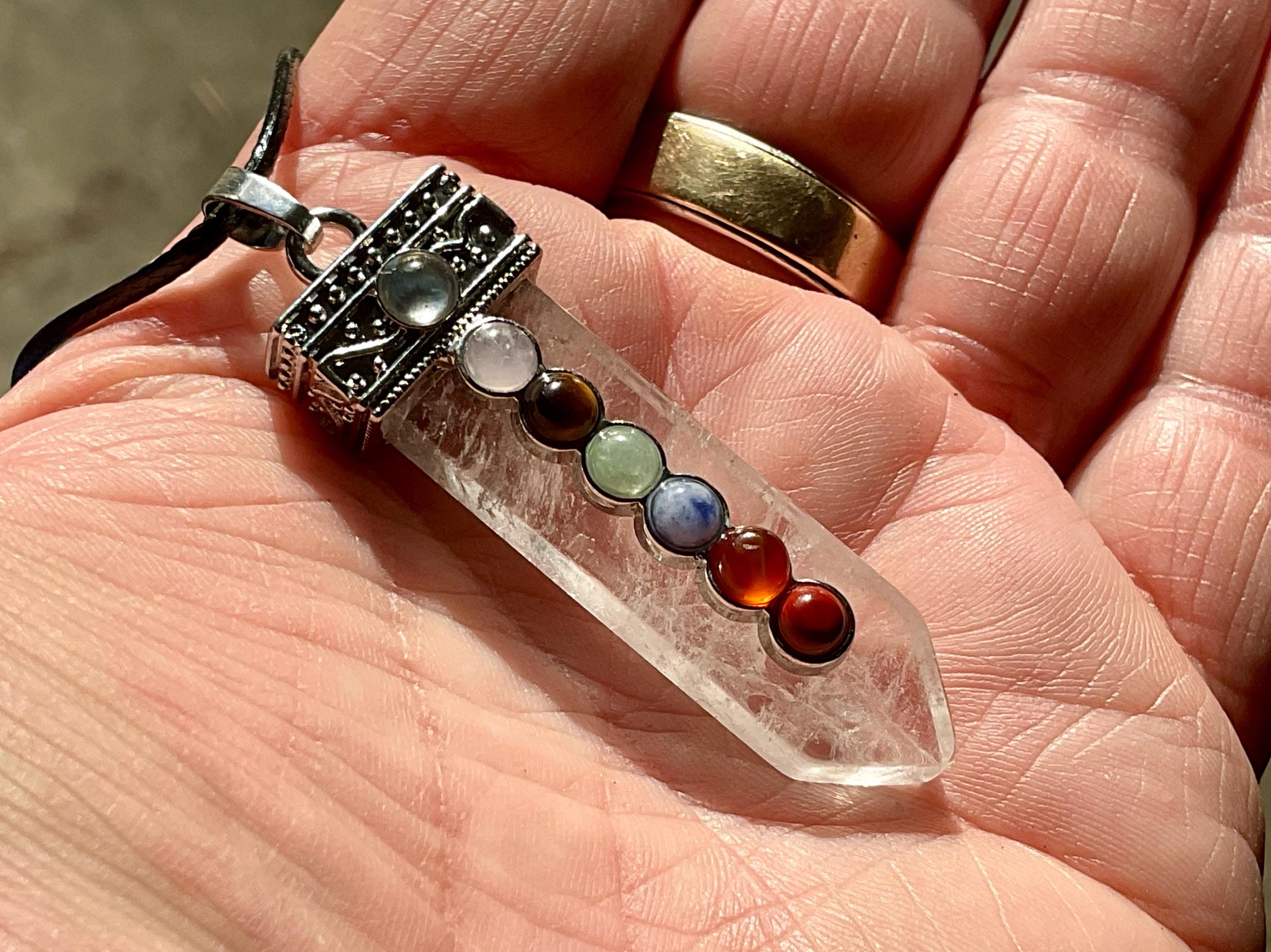 Clear Quartz Pendant with Chakra Stones