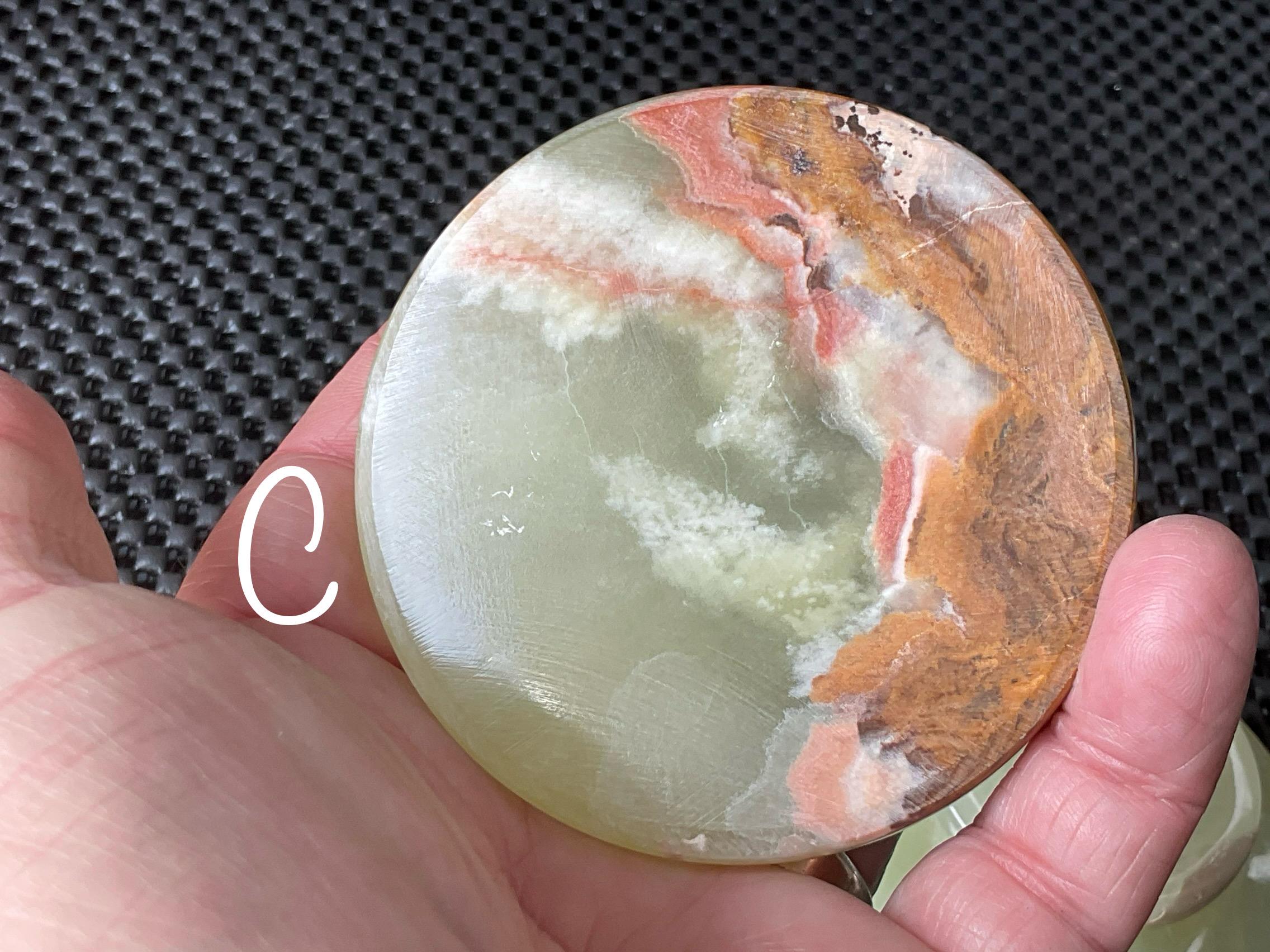 Green Banded Onyx Saucer/Egg/Sphere Stand 3C