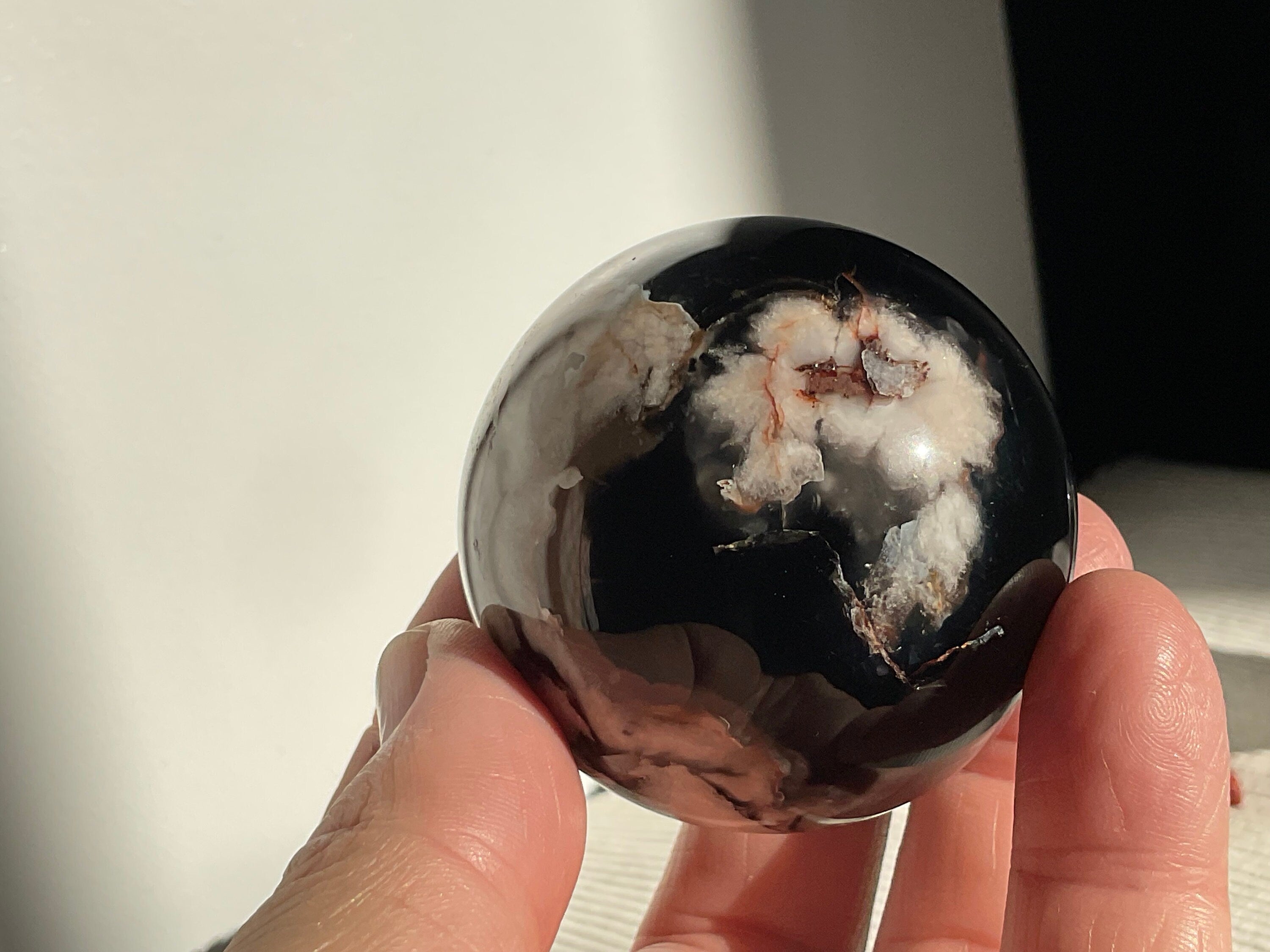 195g Black Flower Agate Sphere 2B