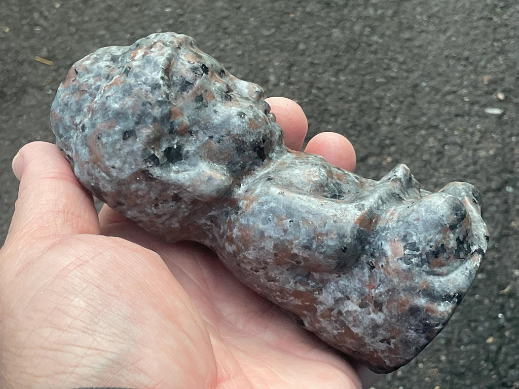 608g Syenite with Sodalite (Yooperlite) Buddha Carving B