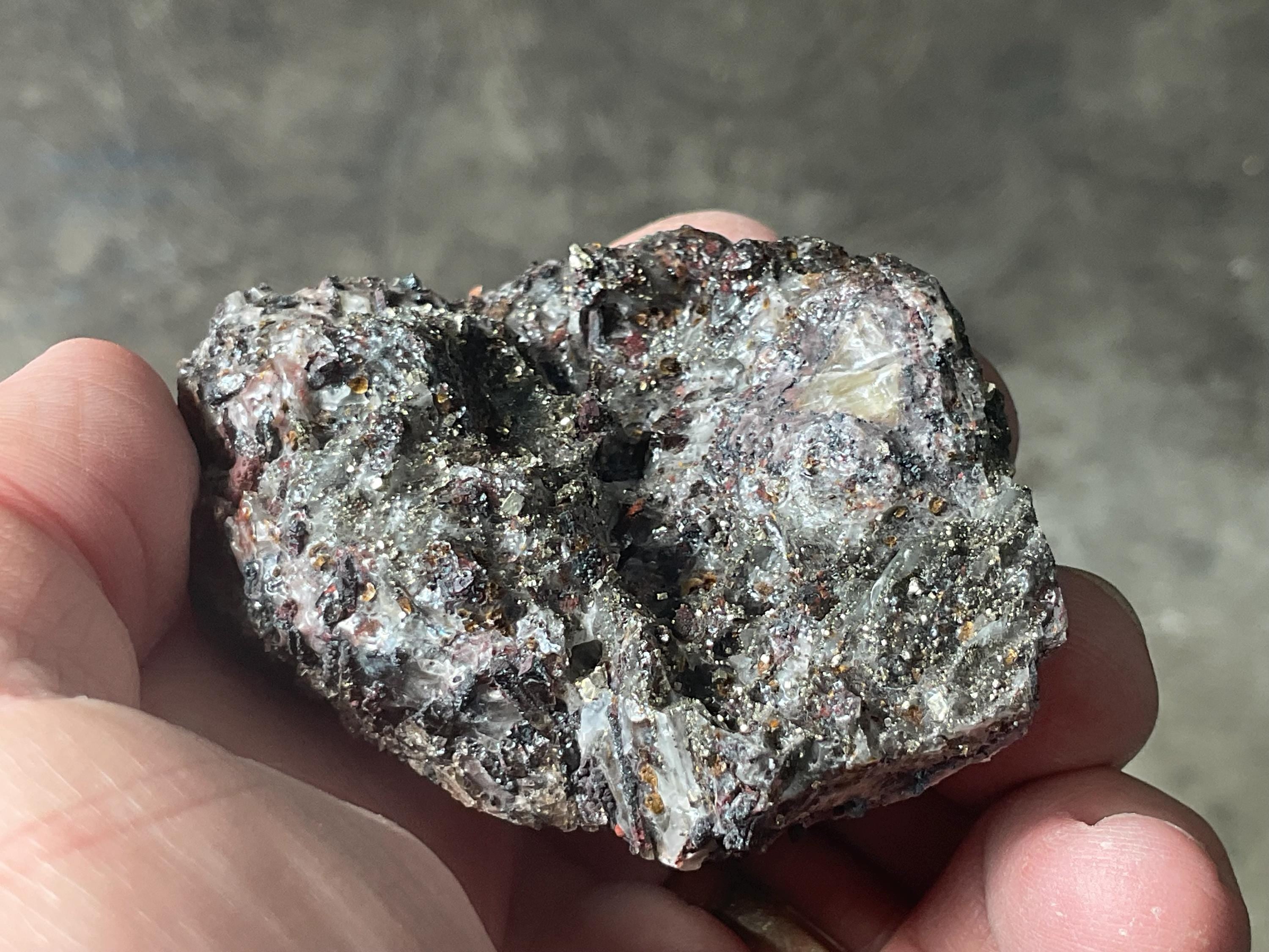 100g Pyrite encrusted Calcite on Limonite Quartz Specimen 4B from Fujian, China