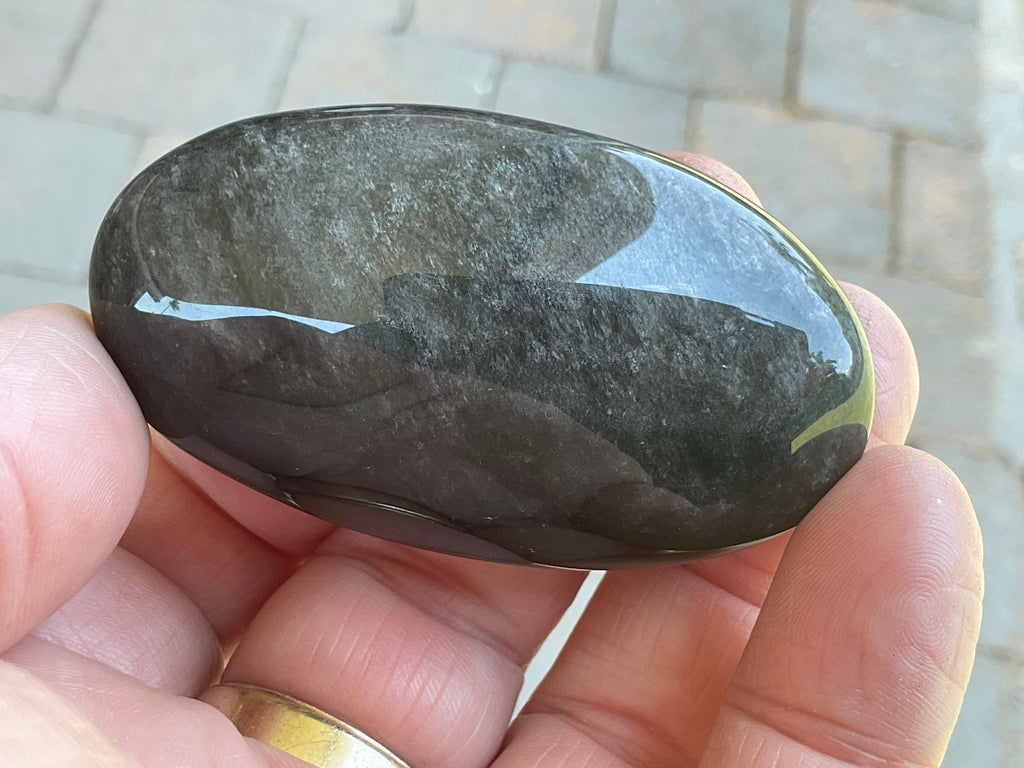 56g Silver Sheen Obsidian Palmstone 2A