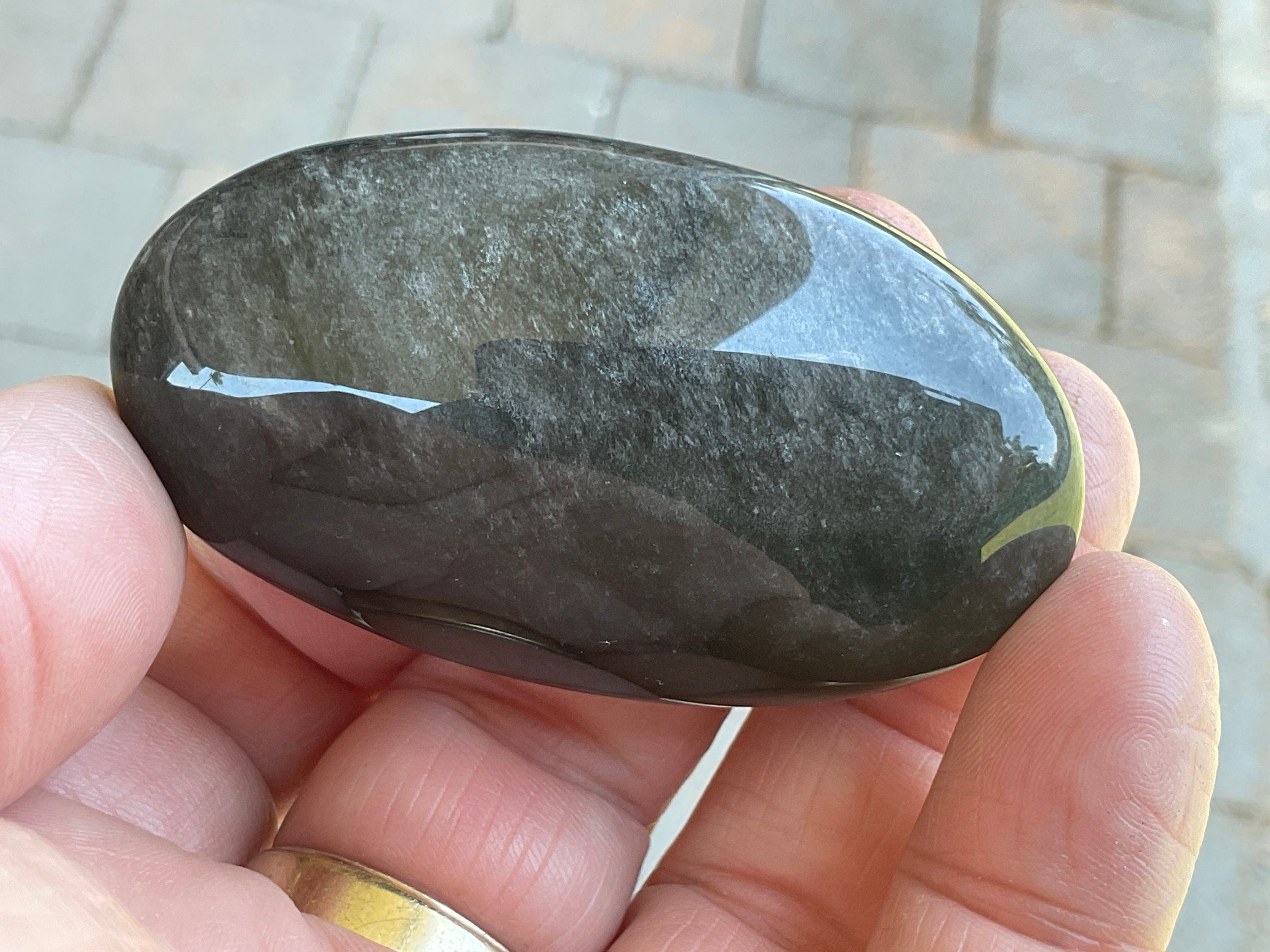 56g Silver Sheen Obsidian Palmstone 2A