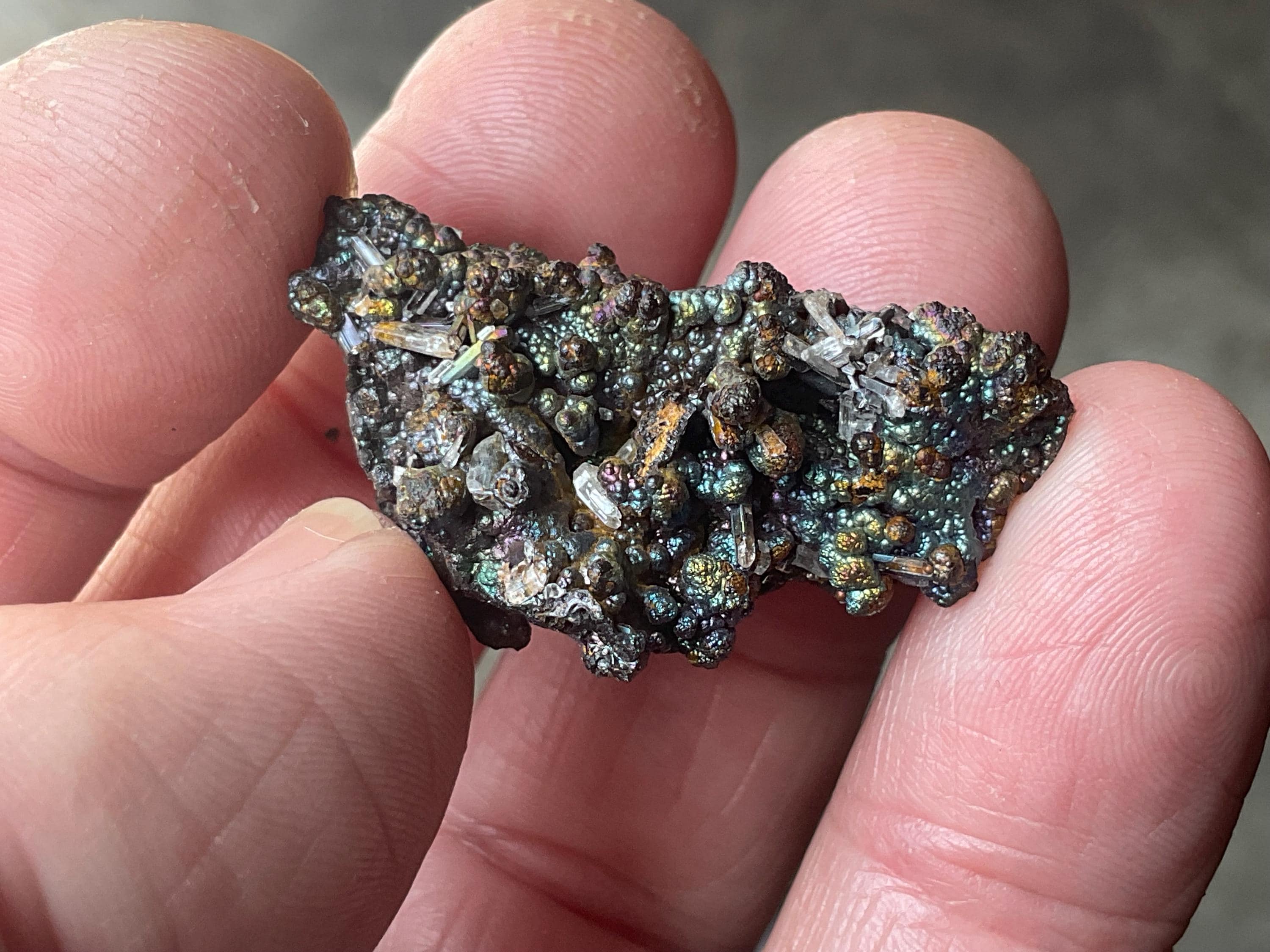 10g Iridescent Goethite/Limonite with Selenite Crystals Specimen 1A from Hubei, China