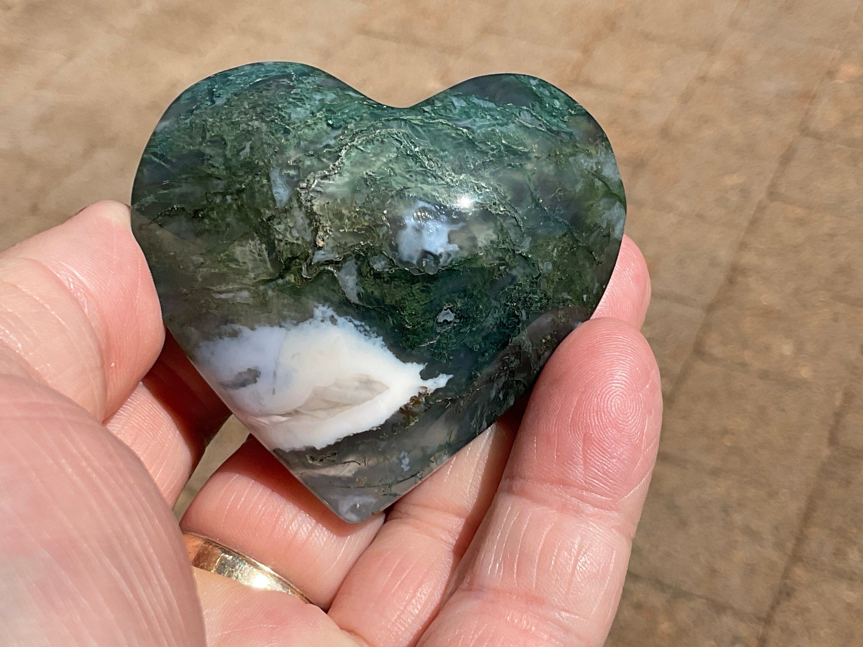 97g Moss Agate Puffy Heart 2C