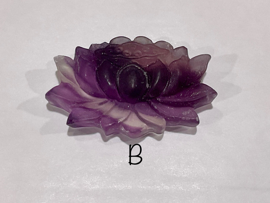 Matt Finish Rainbow Fluorite Carved Lotus Flower Group 1