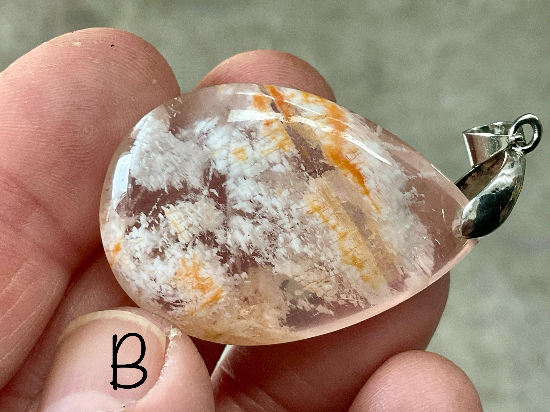 White Feather with Hematite Garden Quartz Pendant 3B