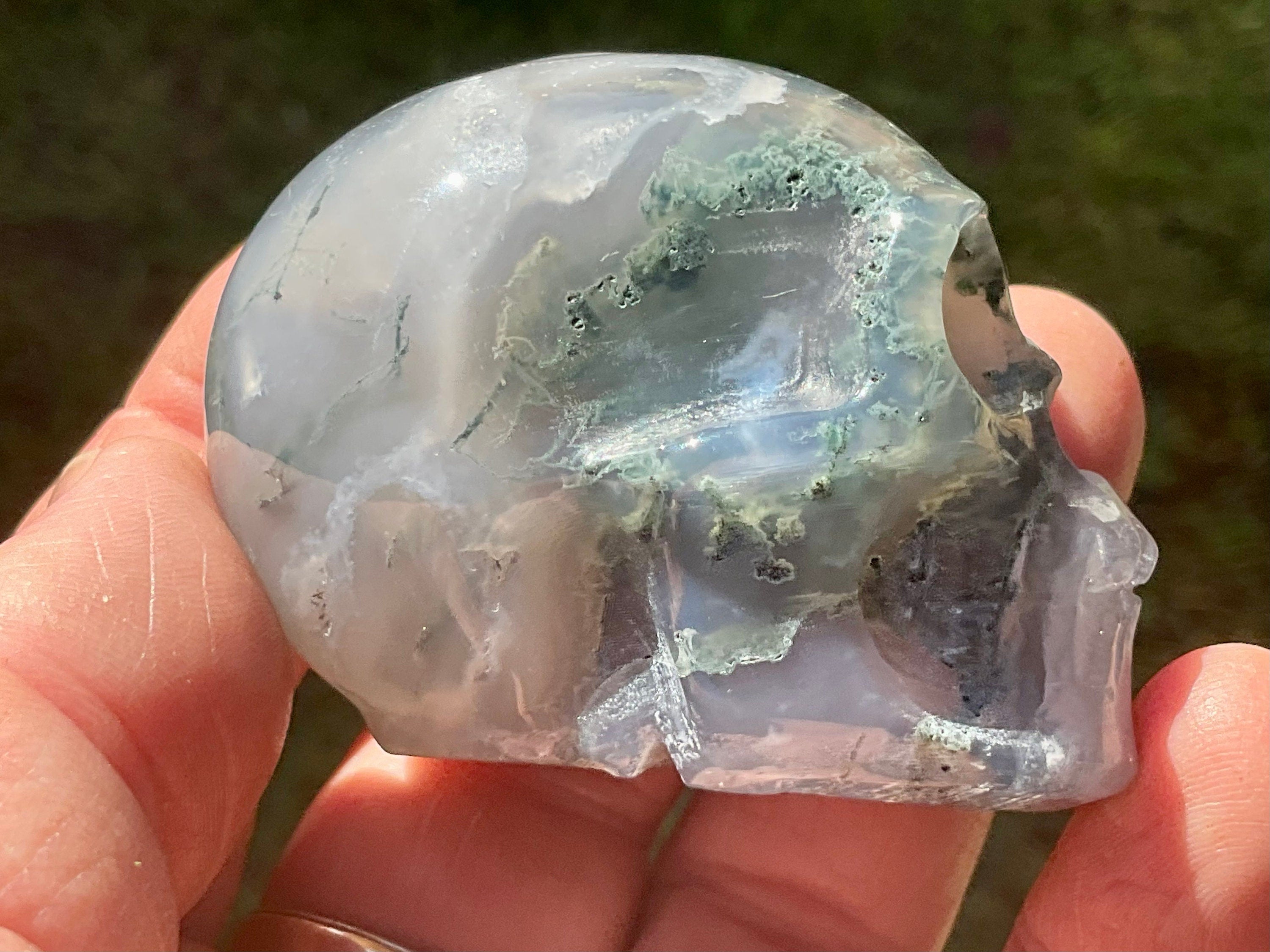 123g Moss Agate Skull 3B