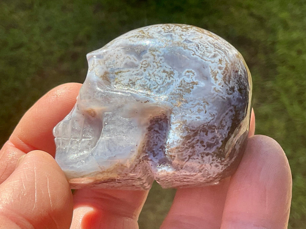125g Moss Agate Skull 2A