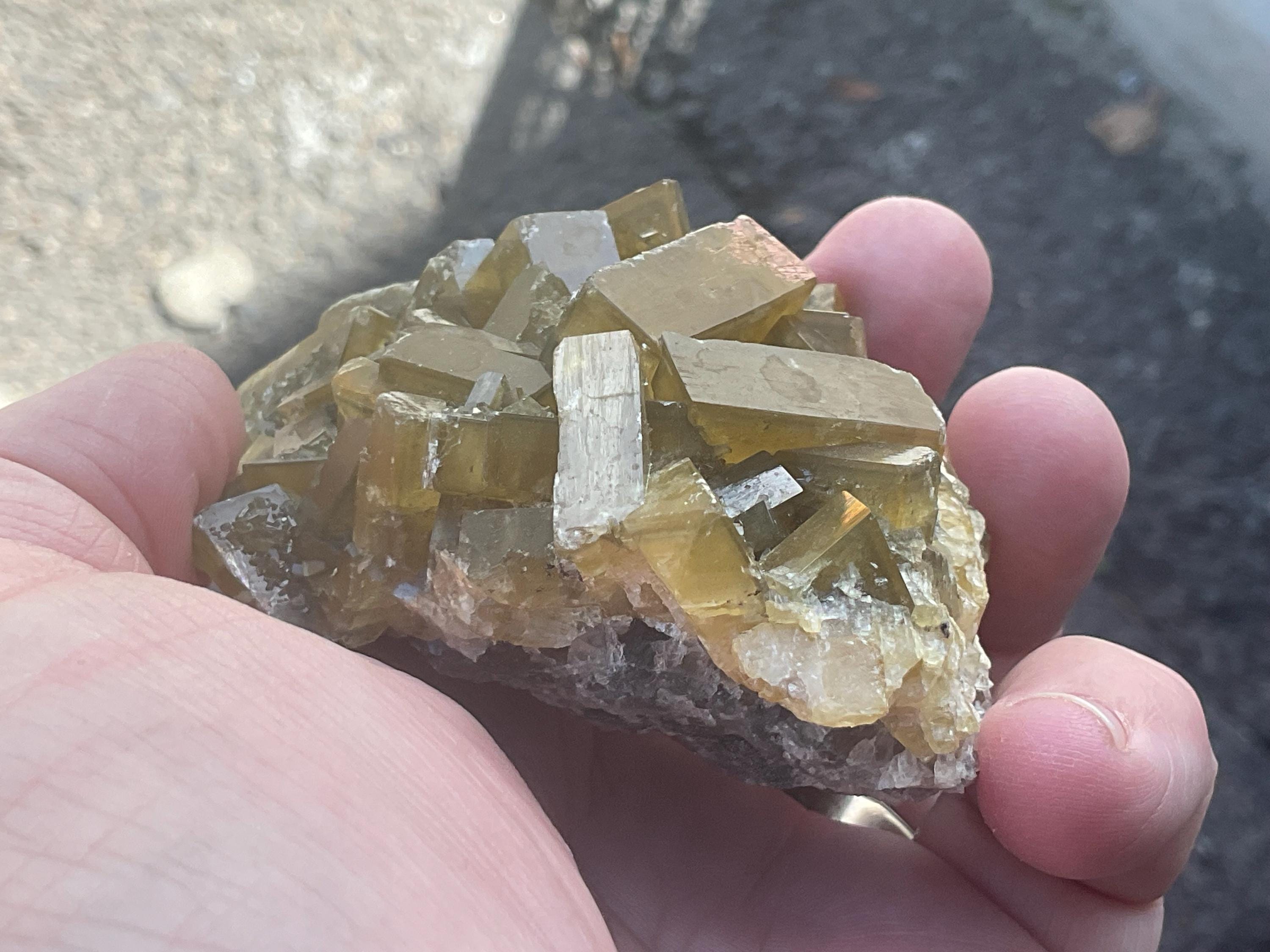 256g Tabular Golden Baryte on Botryoidal Fluorite Specimen 3B from Jiangxi
