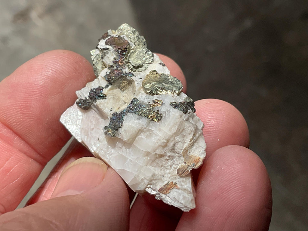 22g Bornite and Copper Minerals on Calcite Specimen C