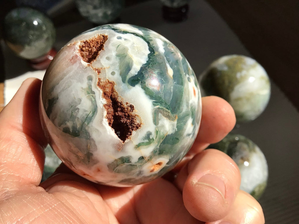 309g Moss Agate Sphere 2A (5.9cm)