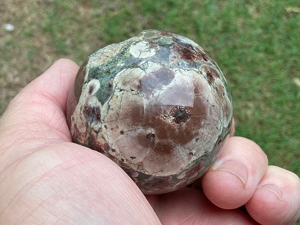193g Green Cherry Blossom Jasper Sphere 1A