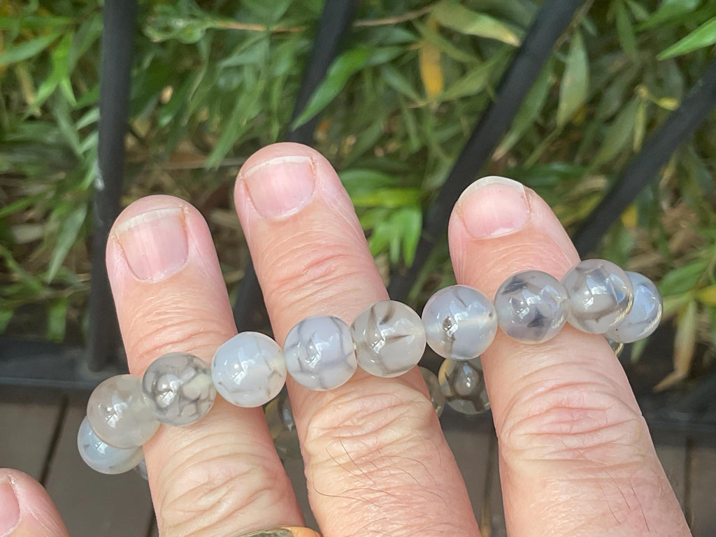 Agate “Spider Web” 10mm Bead Mala Bracelet A