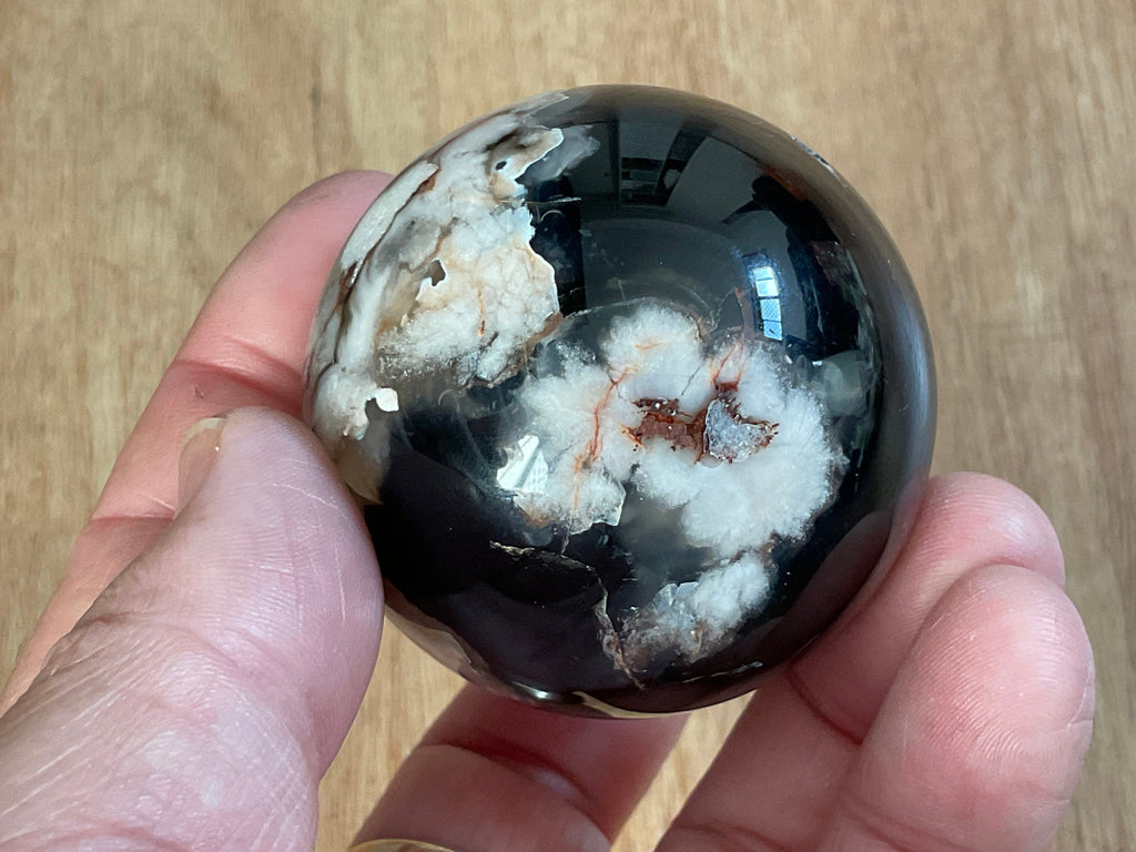 195g Black Flower Agate Sphere 2B
