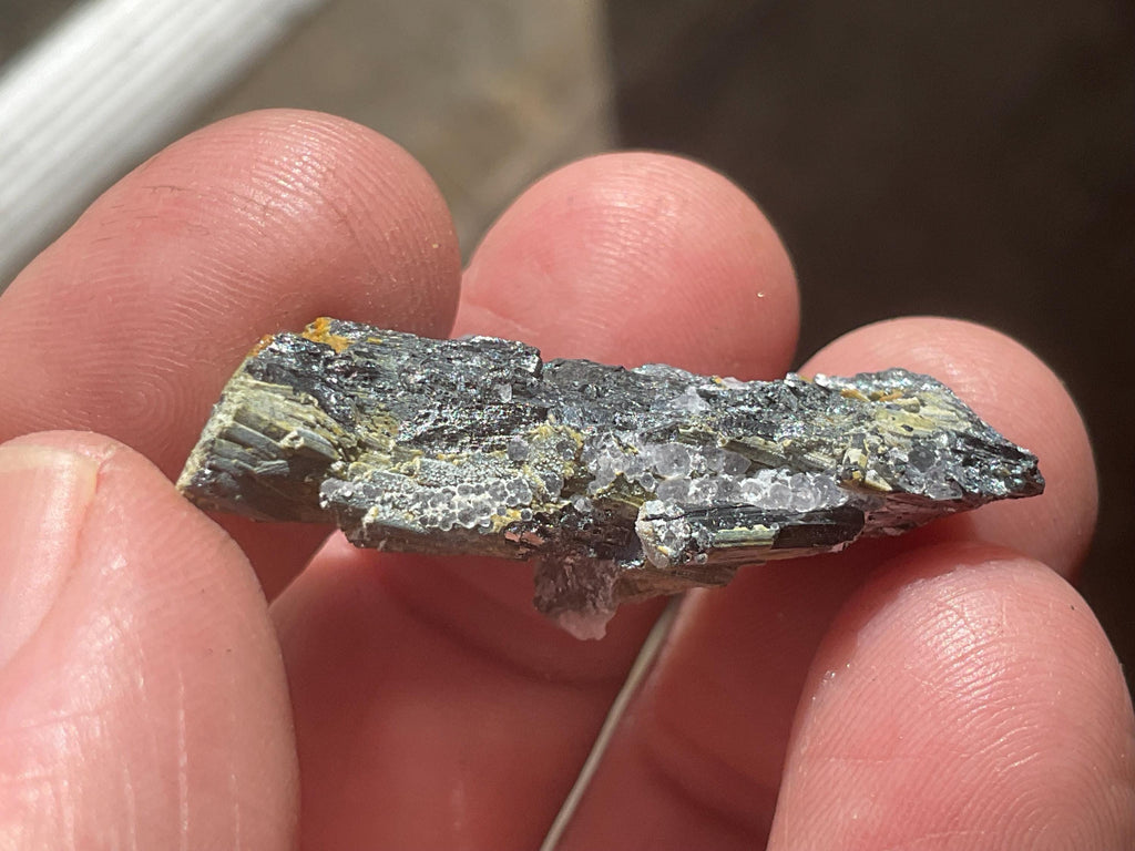 12g Botryoidal Fluorite with Valentinite on Stibnite Specimen 4A from Jiangxi, China