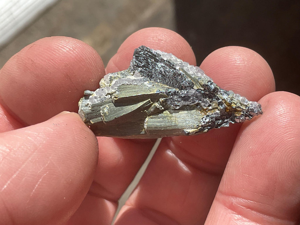 8g Botryoidal Fluorite and Valentinite on Stibnite Specimen 3C from Jiangxi, China