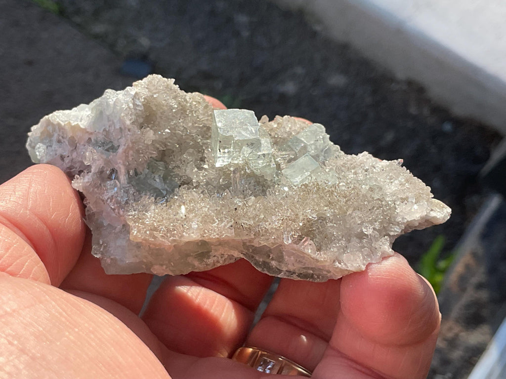104g Pale Green Cubic Fluorite on Quartz/Fluorite Specimen B from Hunan, China