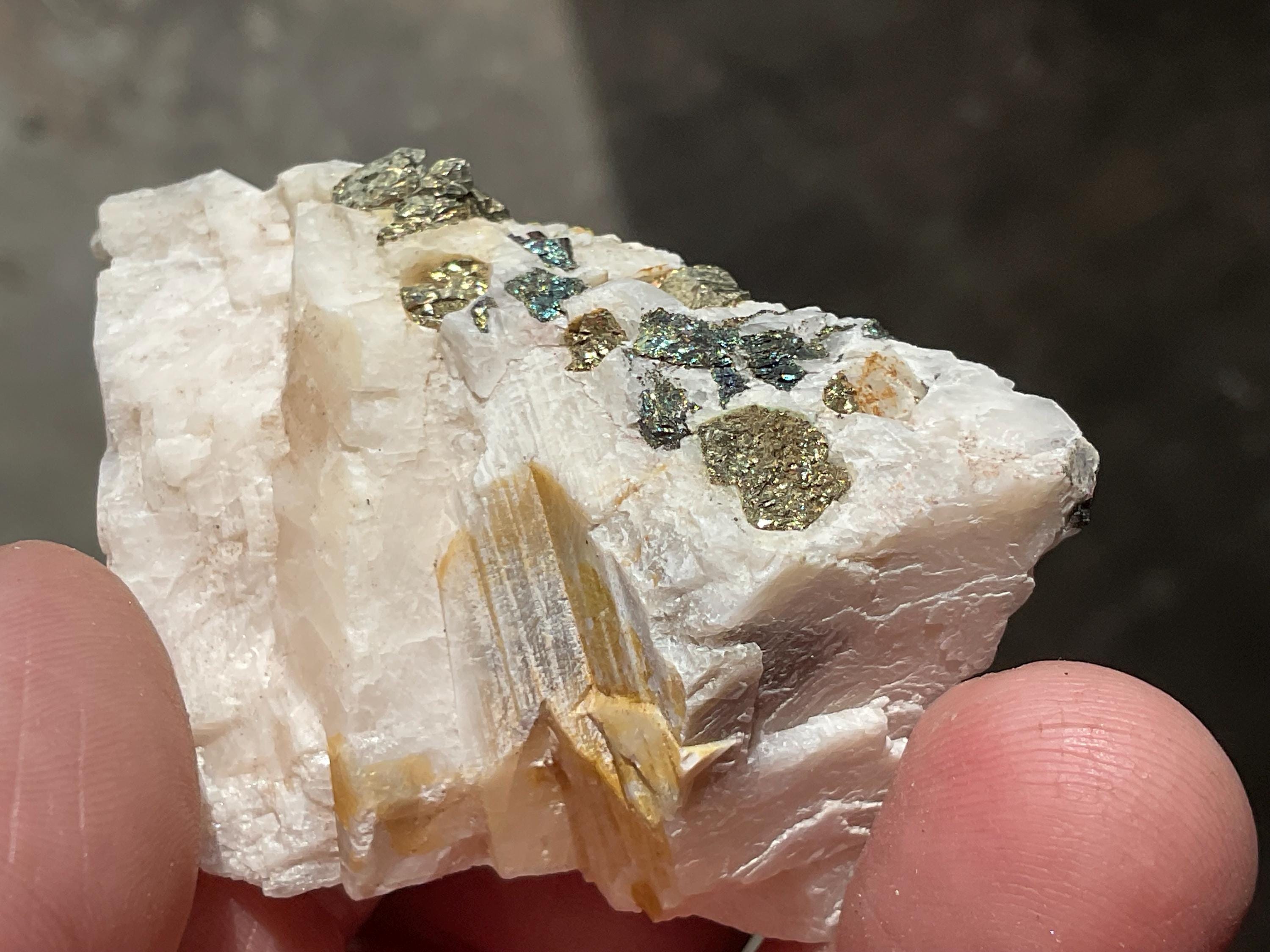 42g Bornite and Copper Minerals on Calcite Specimen D