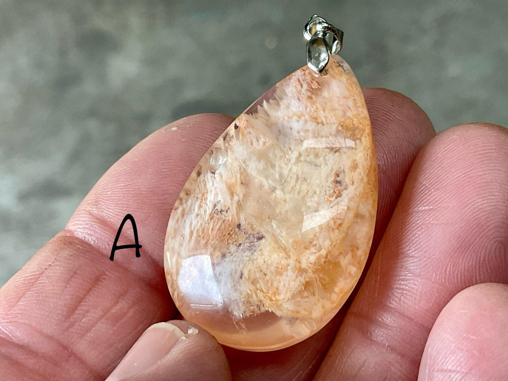 White Feather with Hematite Garden Quartz Pendant 1A