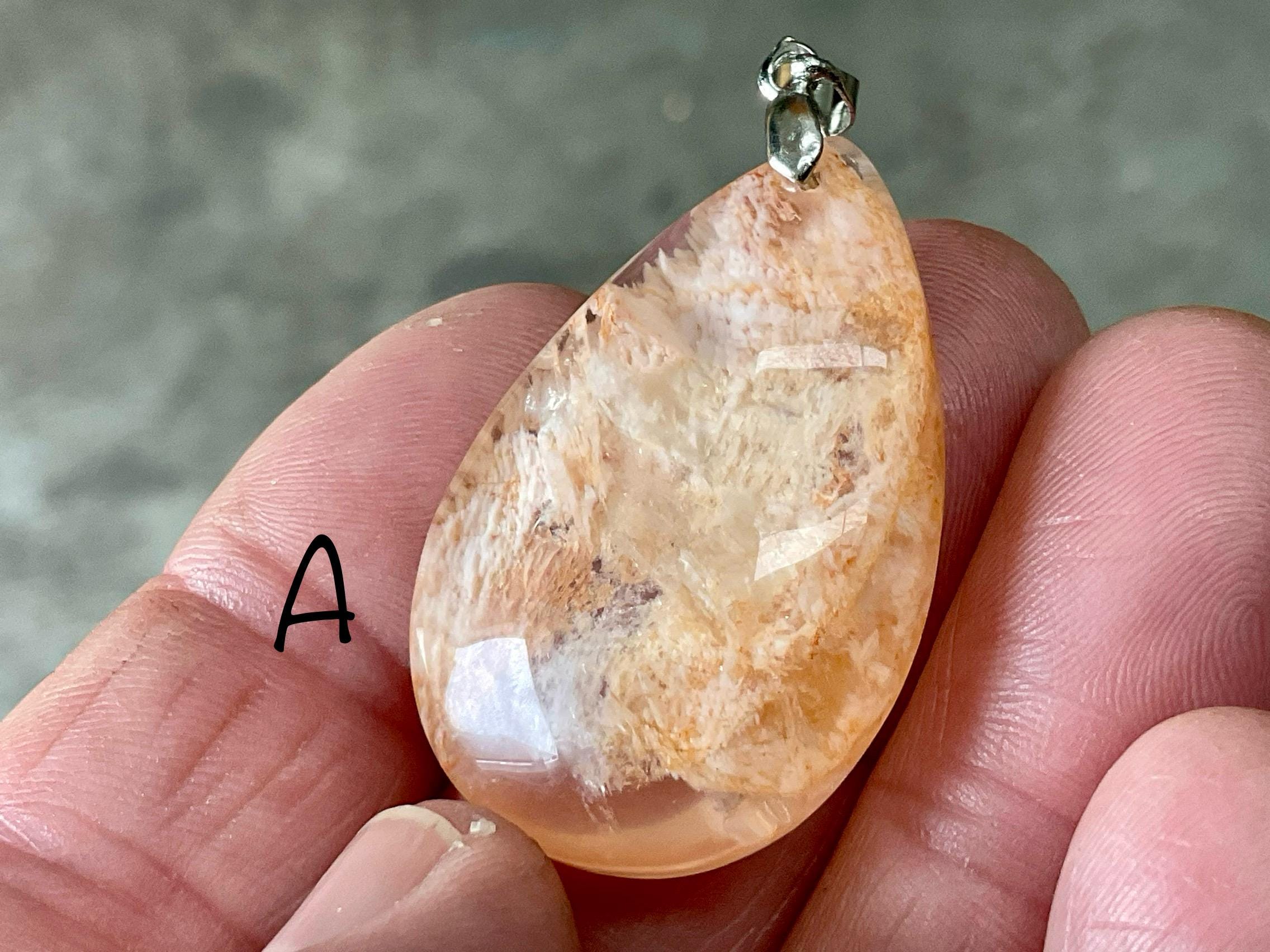 White Feather with Hematite Garden Quartz Pendant 1A