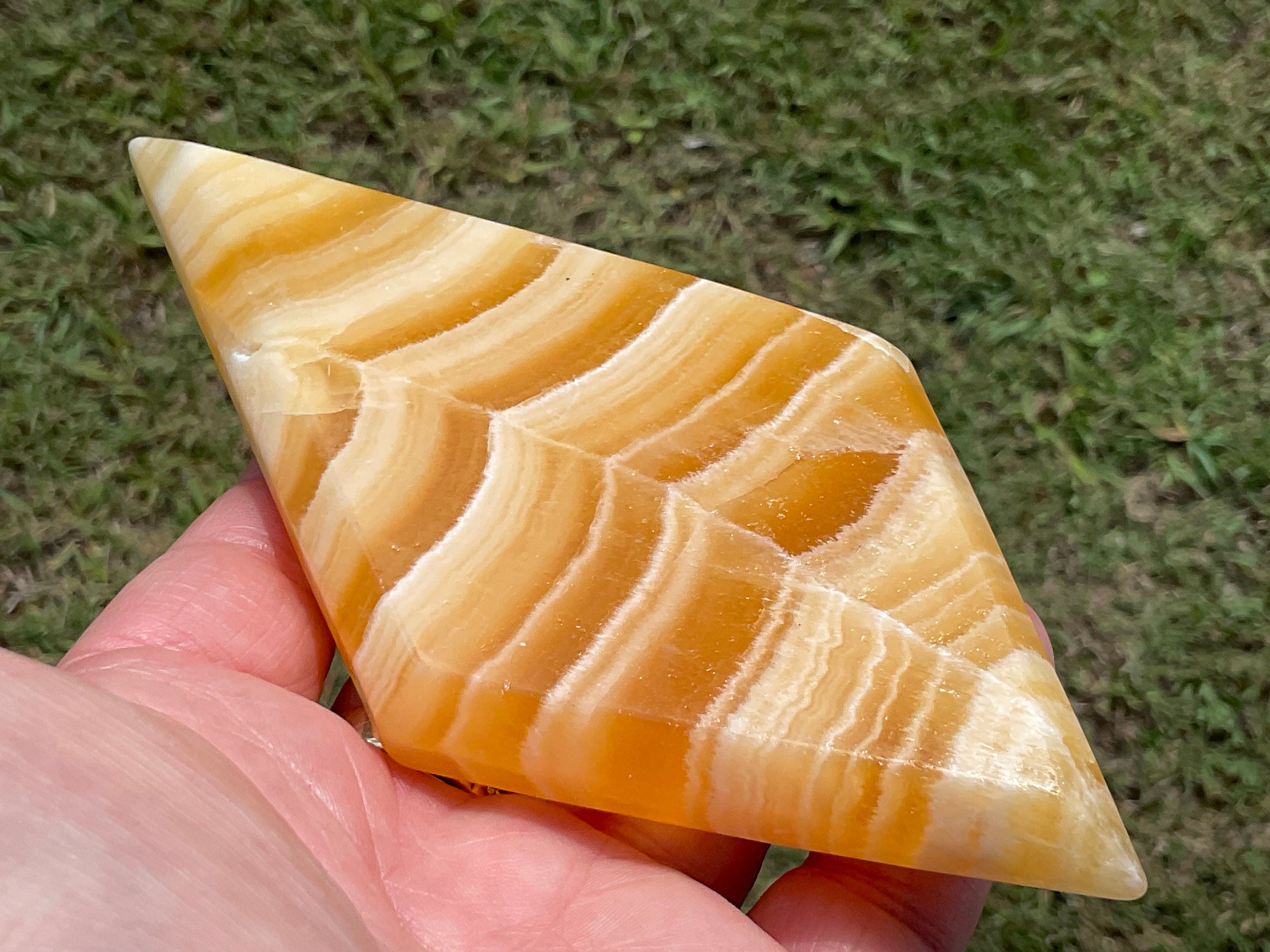 238g Orange Banded Calcite Polished Freeform Diamond 2B