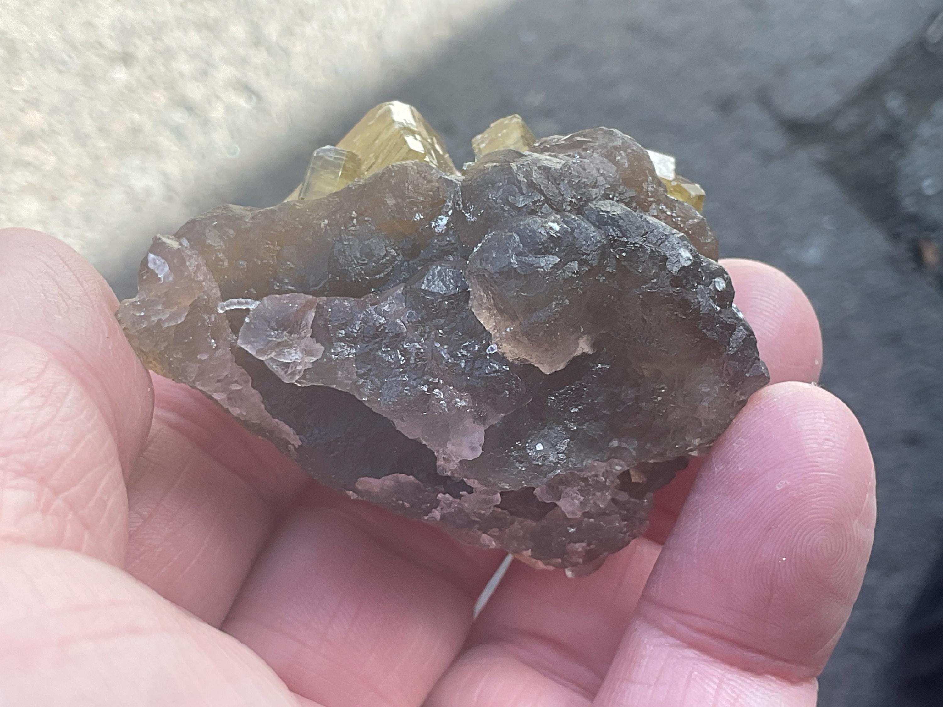 94g Tabular Golden Baryte on Botryoidal Fluorite Specimen 2B from Jiangxi
