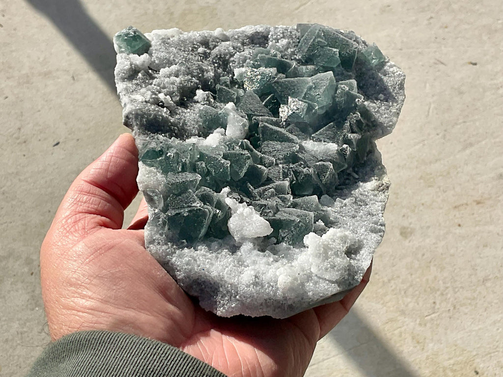 852g Cubic Green Fluorite on Sphalerite/Quartz Matrix Cabinet Specimen