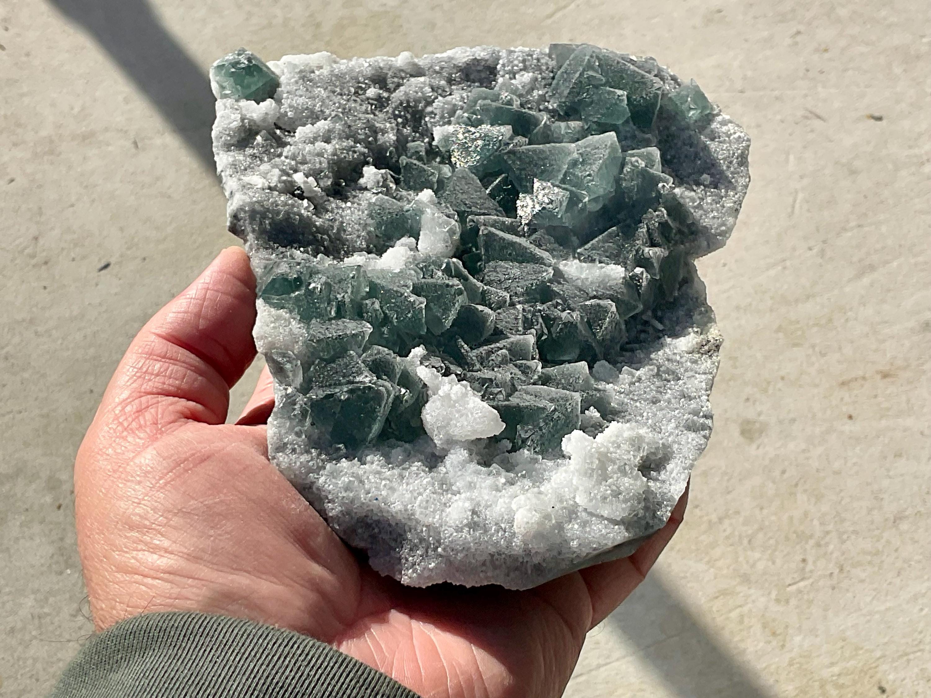 852g Cubic Green Fluorite on Sphalerite/Quartz Matrix Cabinet Specimen