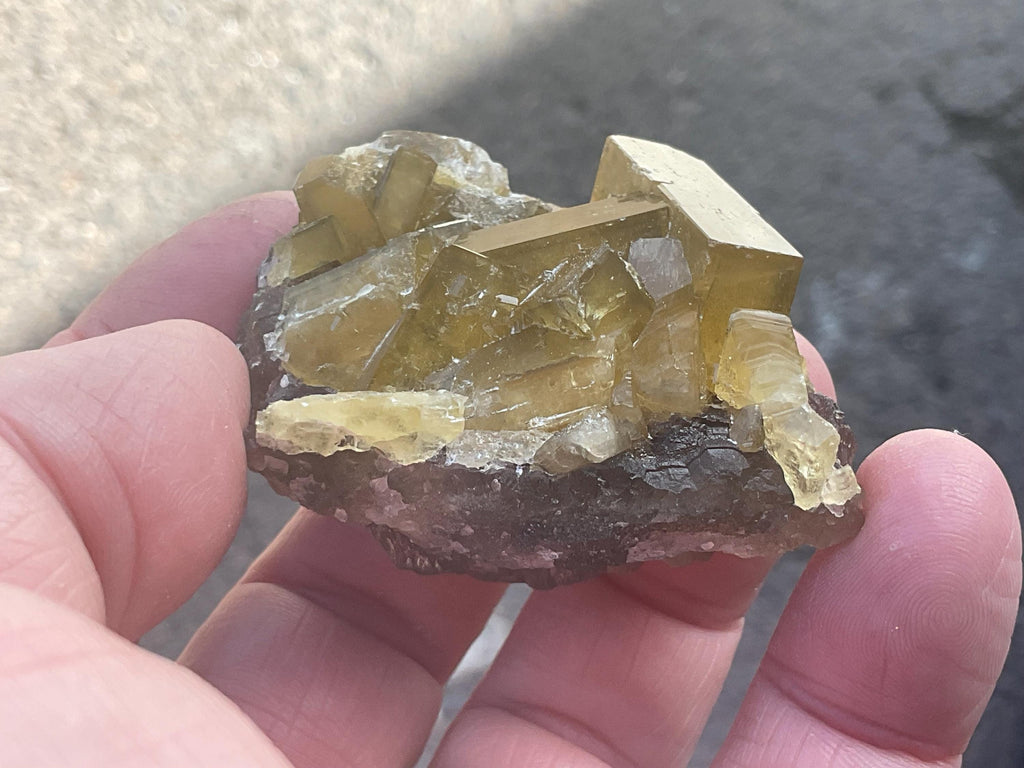 94g Tabular Golden Baryte on Botryoidal Fluorite Specimen 2B from Jiangxi