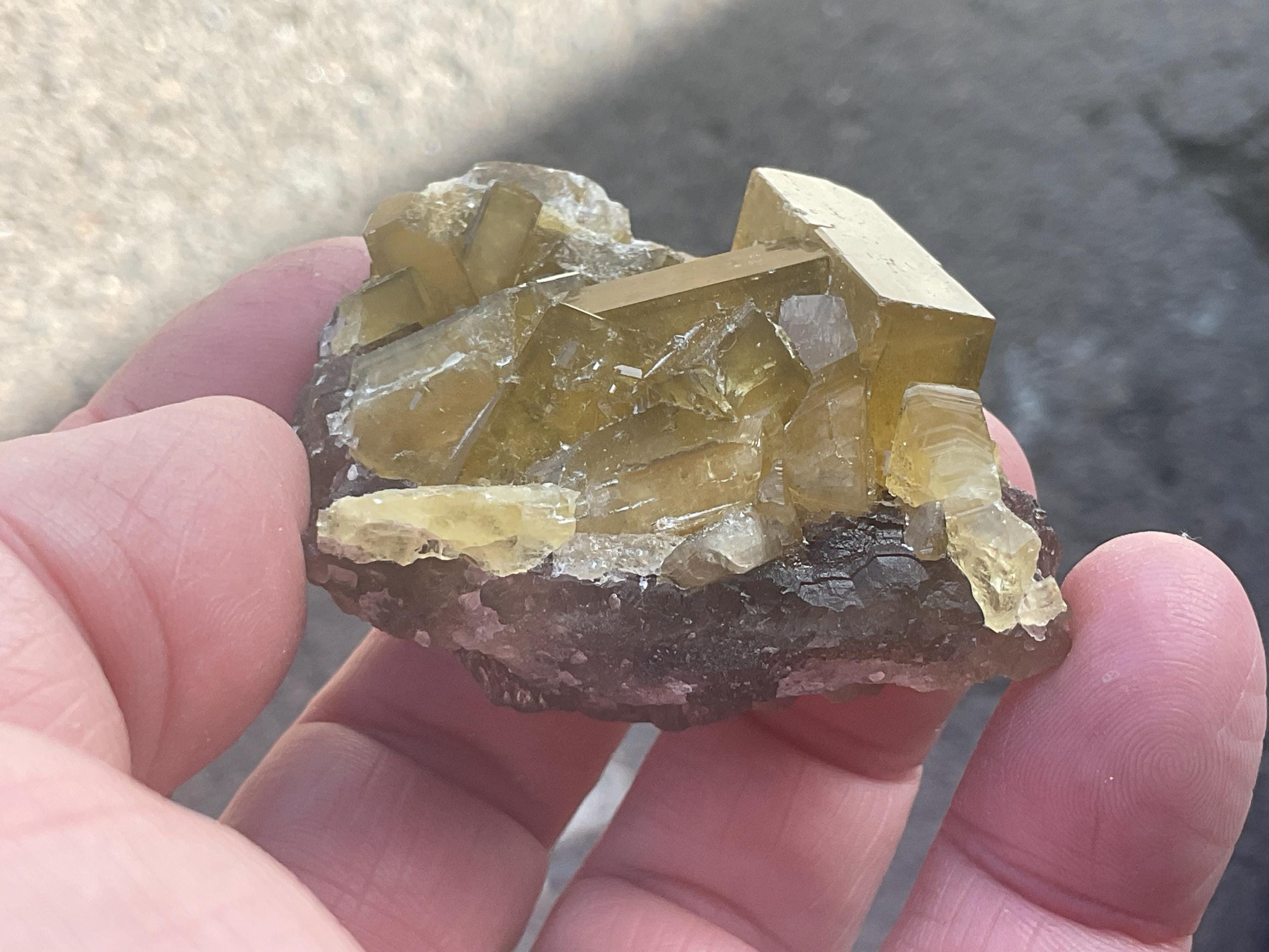 94g Tabular Golden Baryte on Botryoidal Fluorite Specimen 2B from Jiangxi