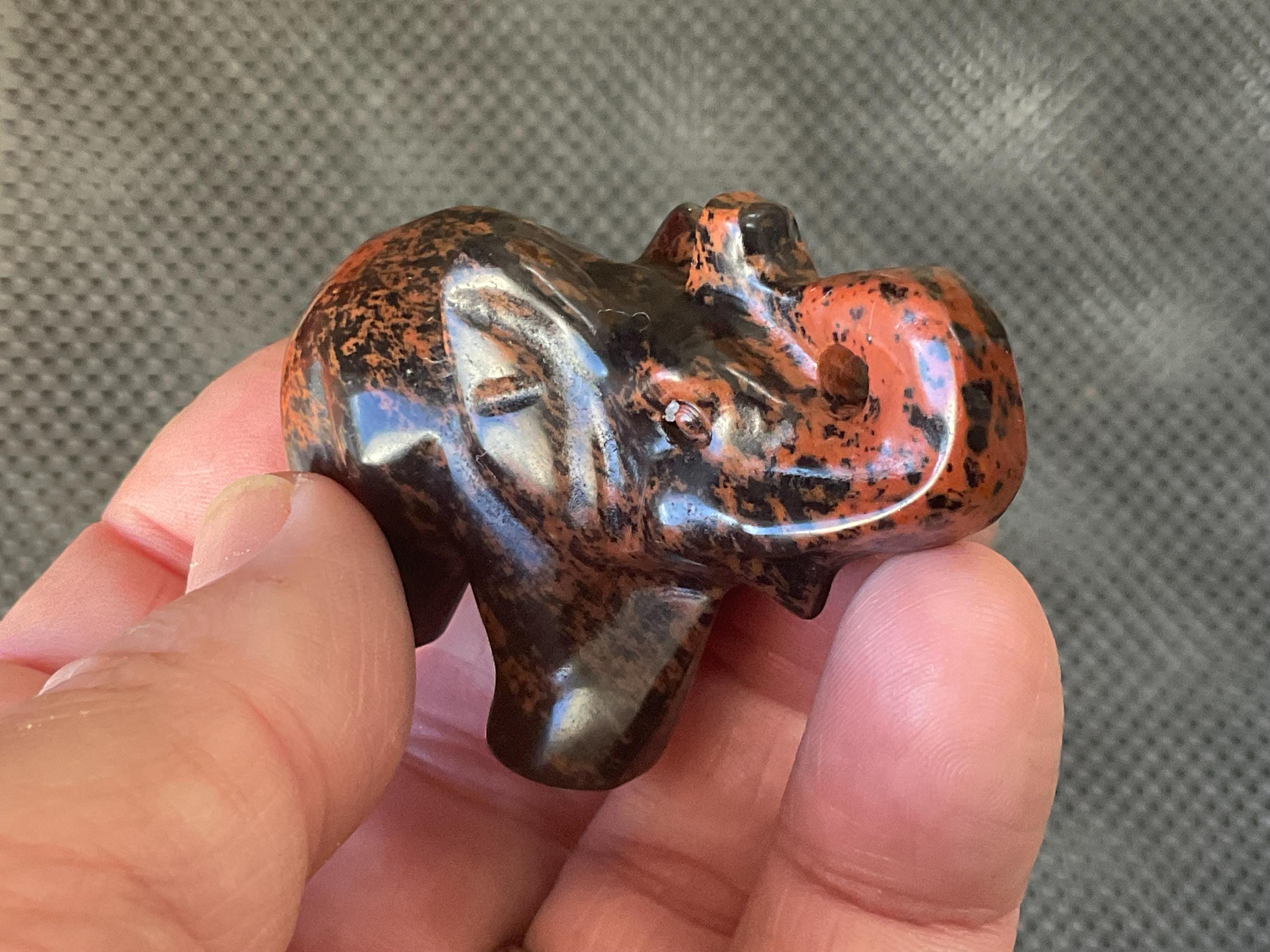 58g Mahogany Obsidian Elephant Carving B