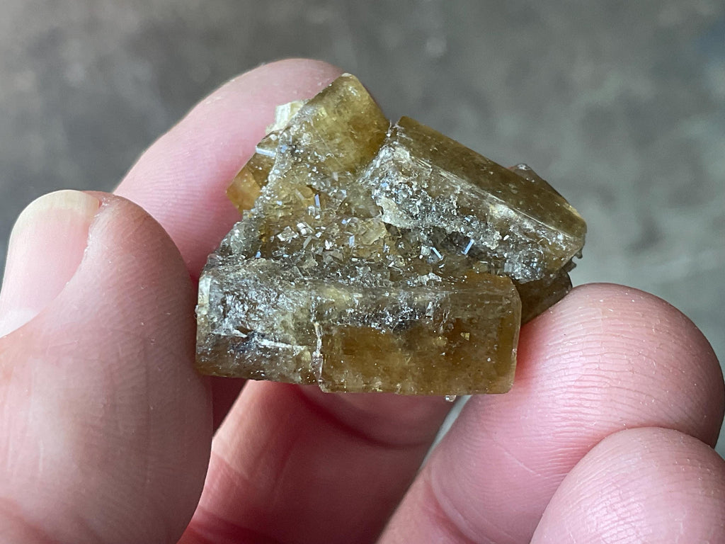24g Tabular Golden Baryte on Botryoidal Fluorite Specimen 4B from Jiangxi
