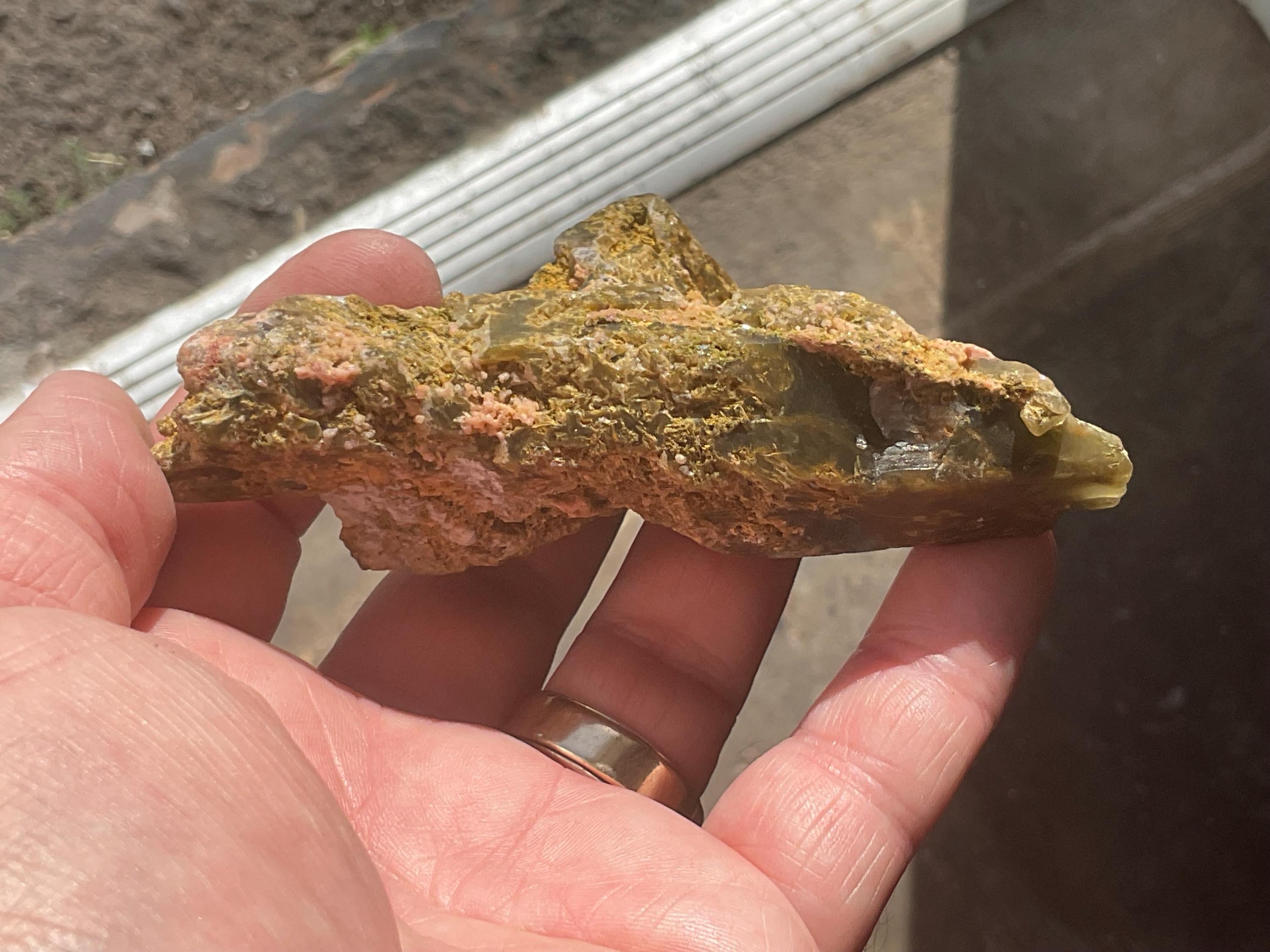 142g Epidote and Pink Dolomite on Smokey Quartz Specimen B from Inner Mongolia