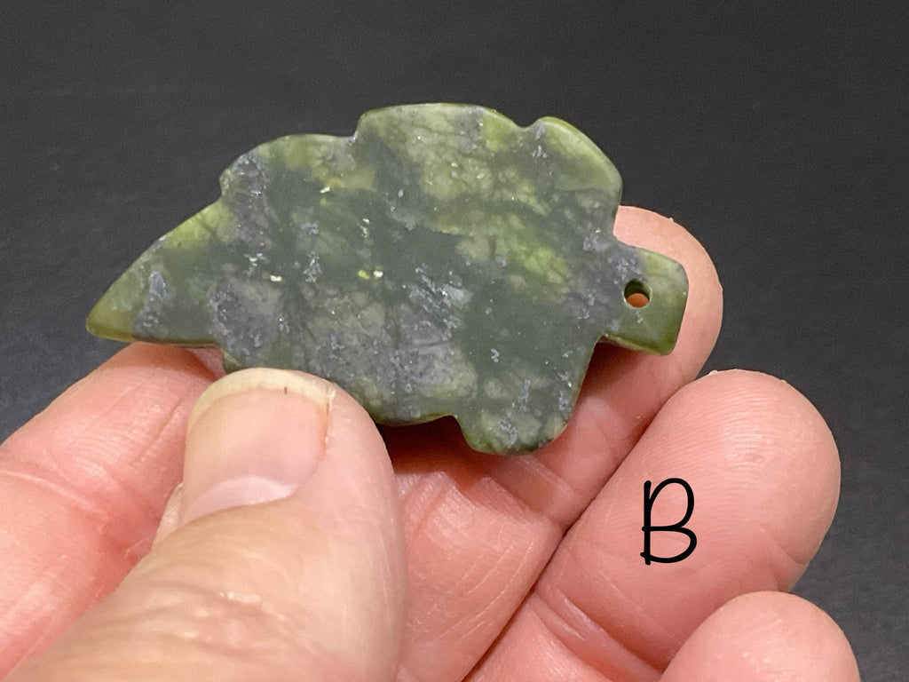 Dark Green Pakistan Asterite Drilled Leaf Pendant Group 3