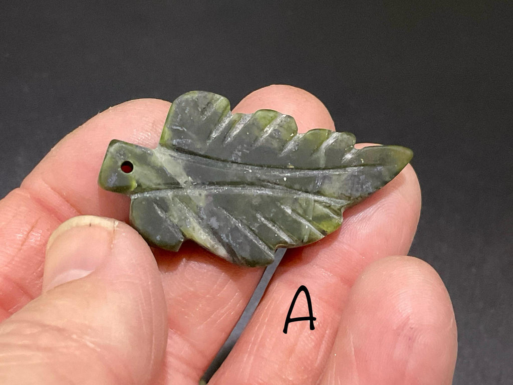 Dark Green Pakistan Asterite Drilled Leaf Pendant Group 1