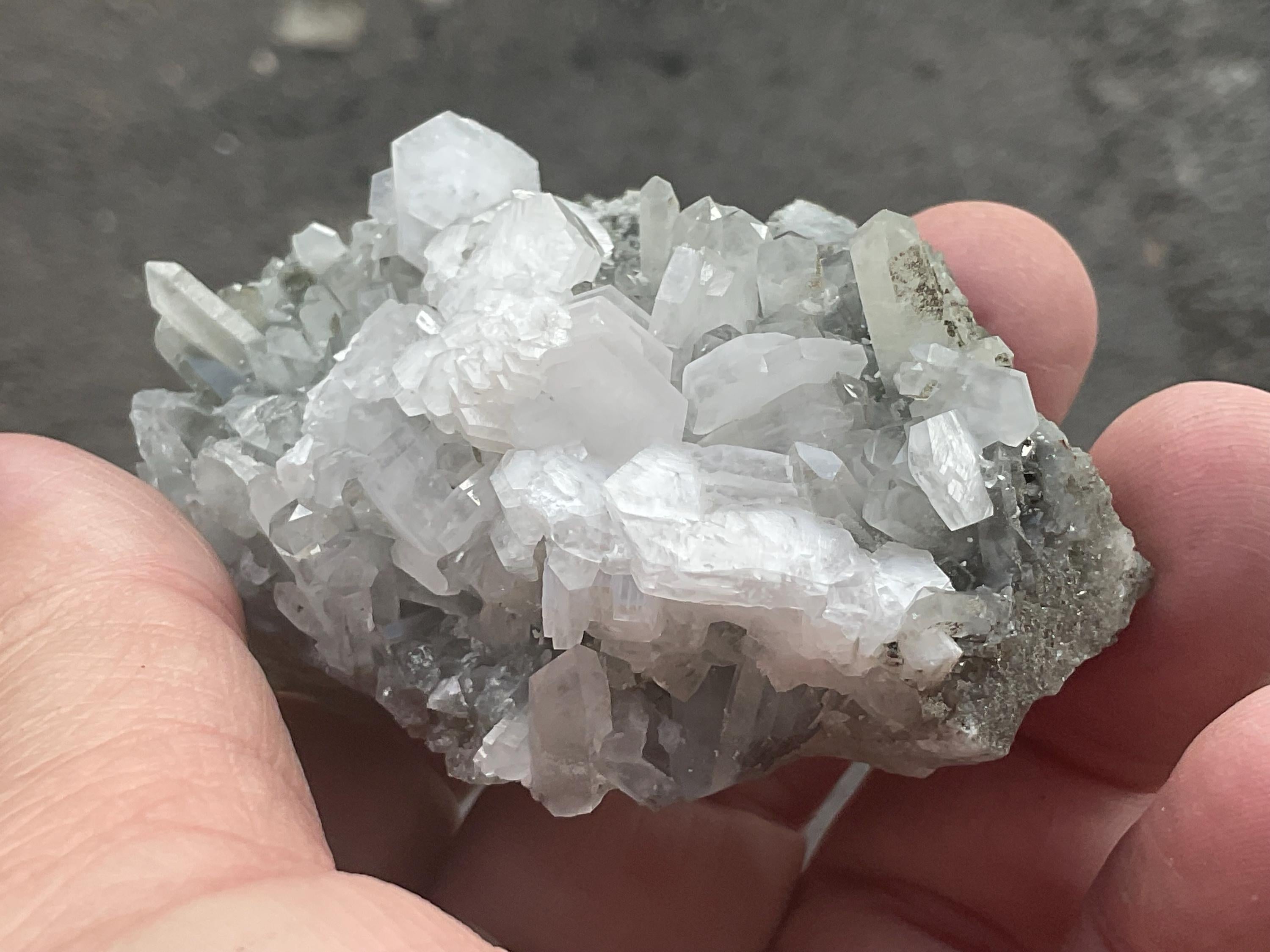 106g Hexagonal Flat Calcite on Chlorite Included Quartz Specimen B