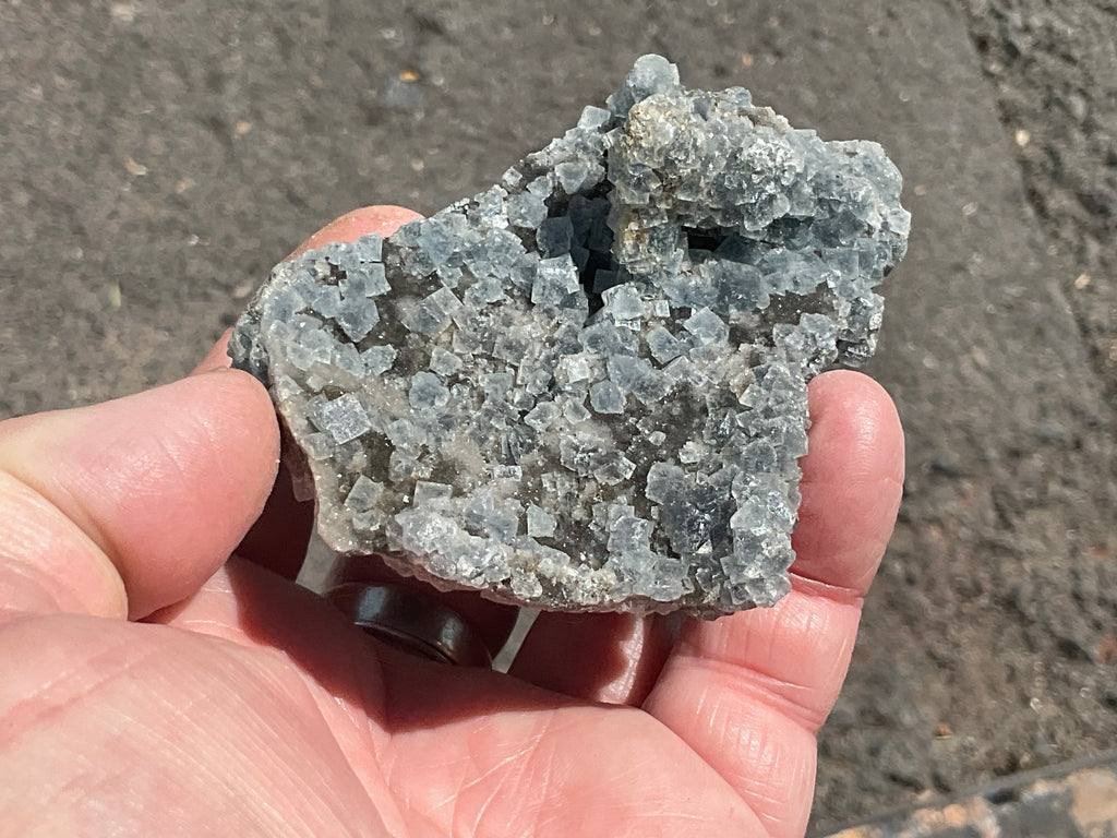 164g Teal Sugar Cubic Fluorite on Druzy Chalcedony Specimen 4A