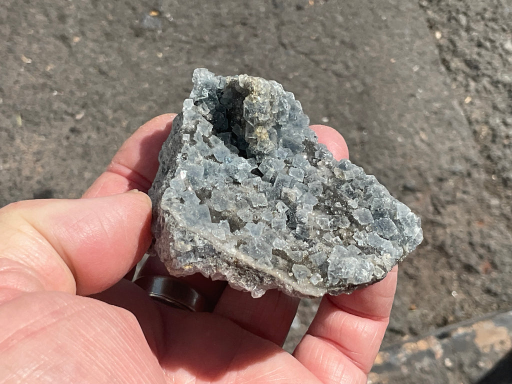 164g Teal Sugar Cubic Fluorite on Druzy Chalcedony Specimen 4A