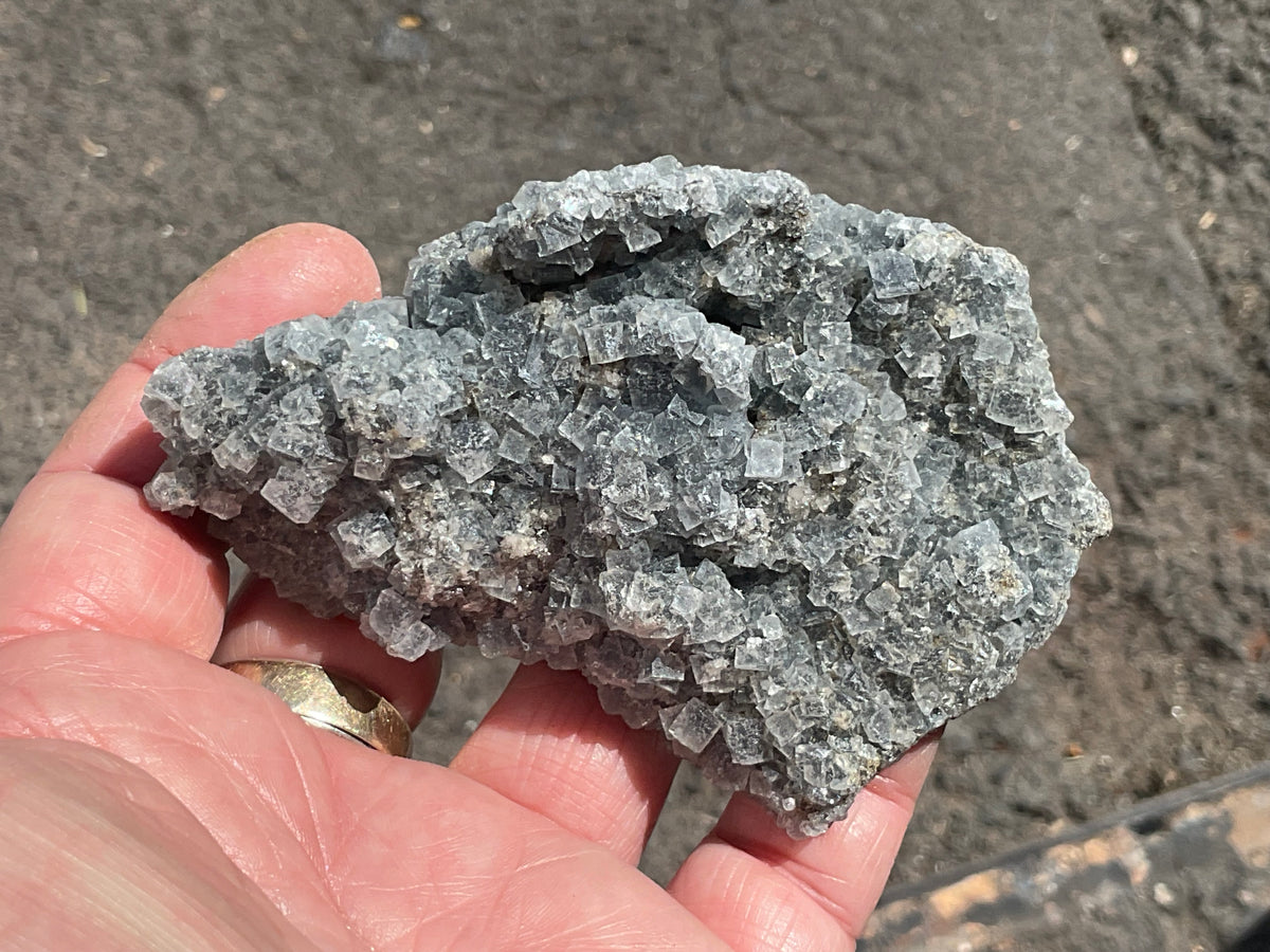 164g Teal Sugar Cubic Fluorite on Druzy Chalcedony Specimen 4A